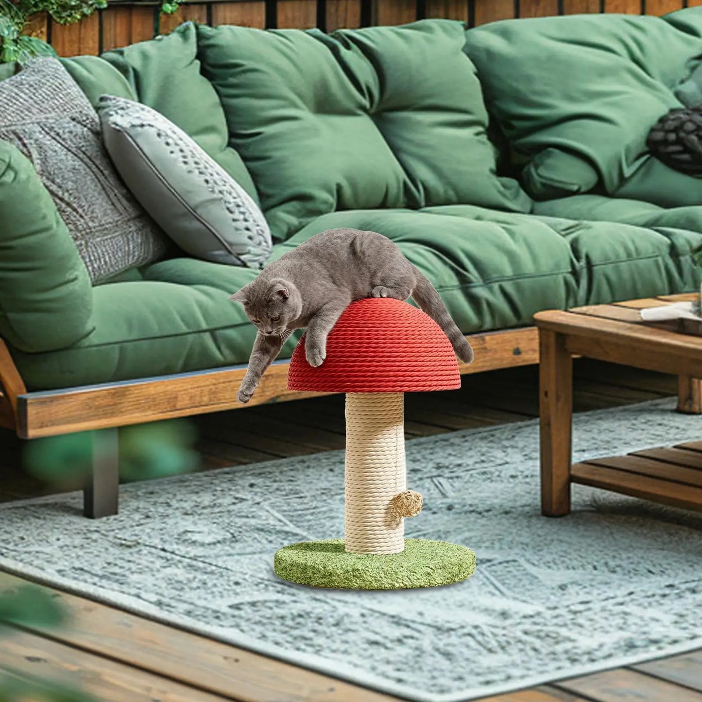Modern Tall Mushroom Cat Scratching Post with Natural Sisal for Kitten Exercise