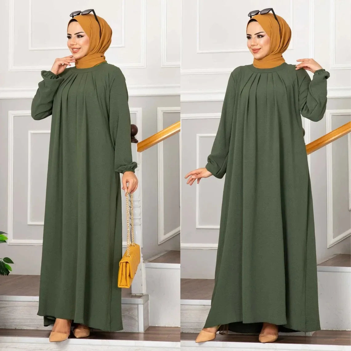 Women Eid Muslim Dress Ramadan Morocco Pleated Party Dresses Dubai Kaftan Islam Vestidos Arab Long Robe Solid Abaya Modest