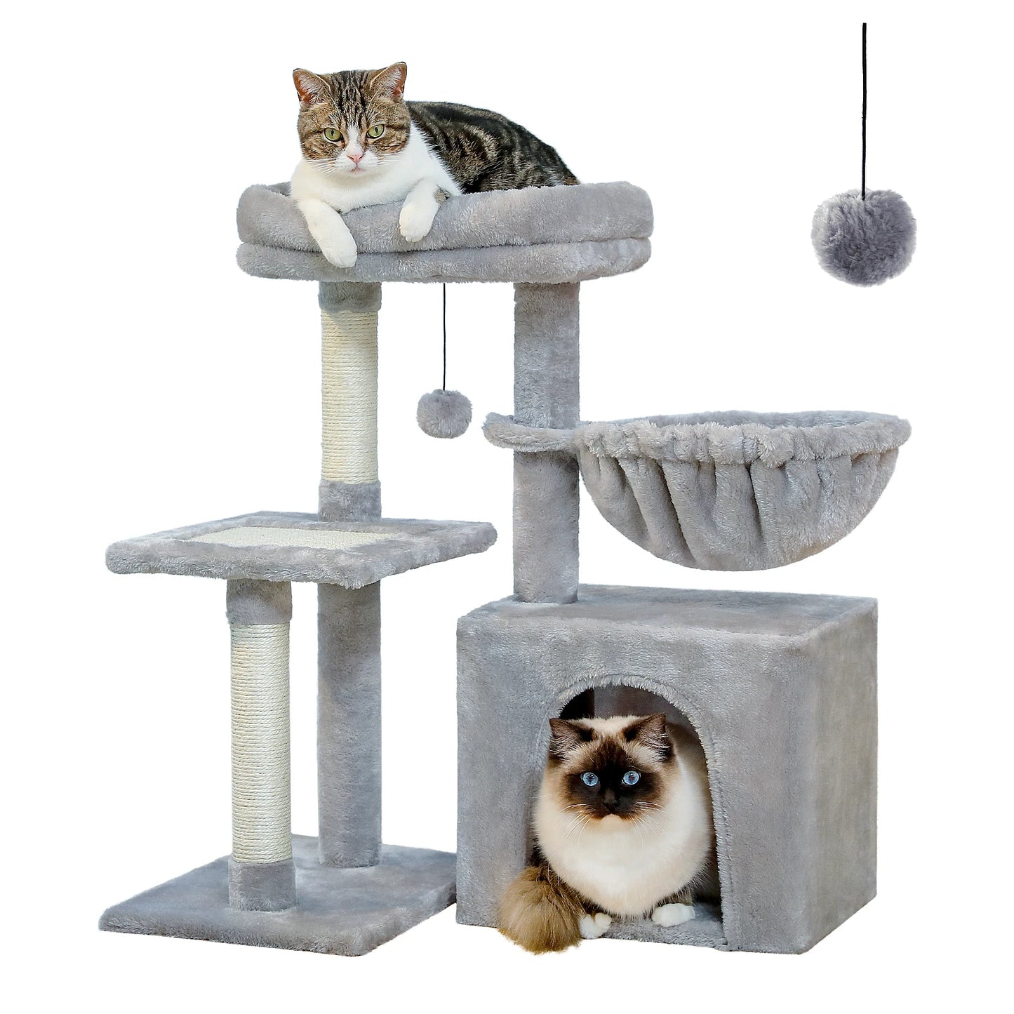 PAWZ Road 73CM Cat Activity Tree Tower with Big Hammock and Removable Top Perch in Grey