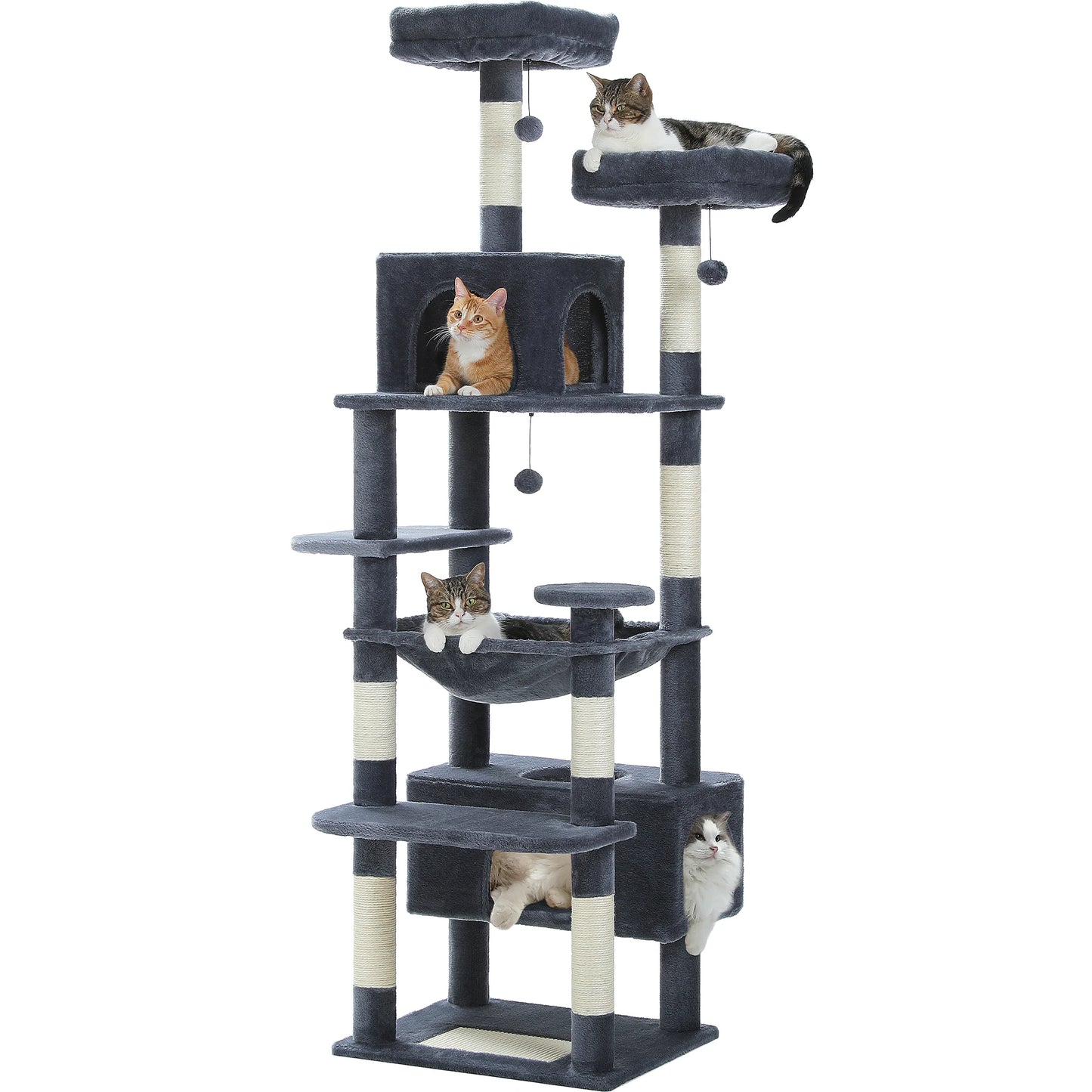 PEQULTI 184CM Multi Level Cat Tree Tower with Scratching Board Condo and Spacious Top Perch