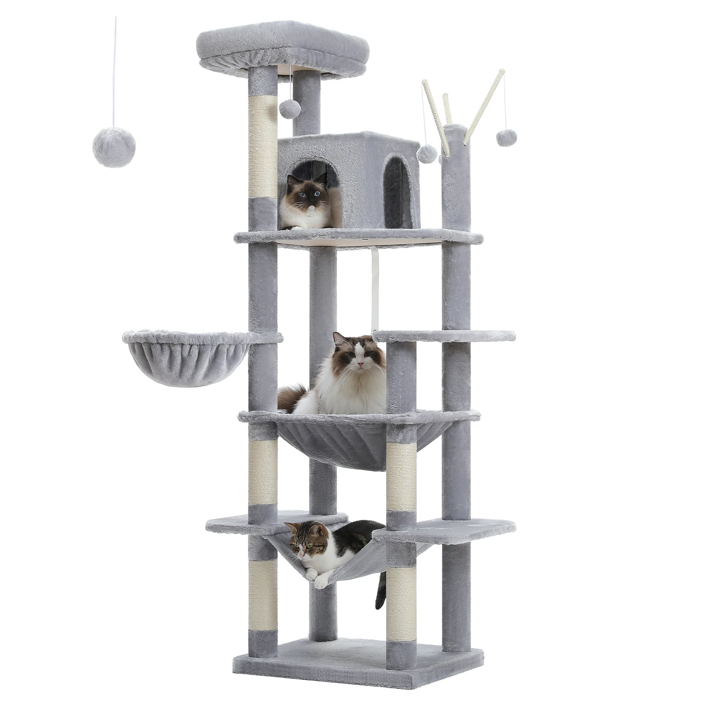PETEPELA 173cm Large Cat Tree Tower for Large Cats with Super Big Hammock and Scratching Posts