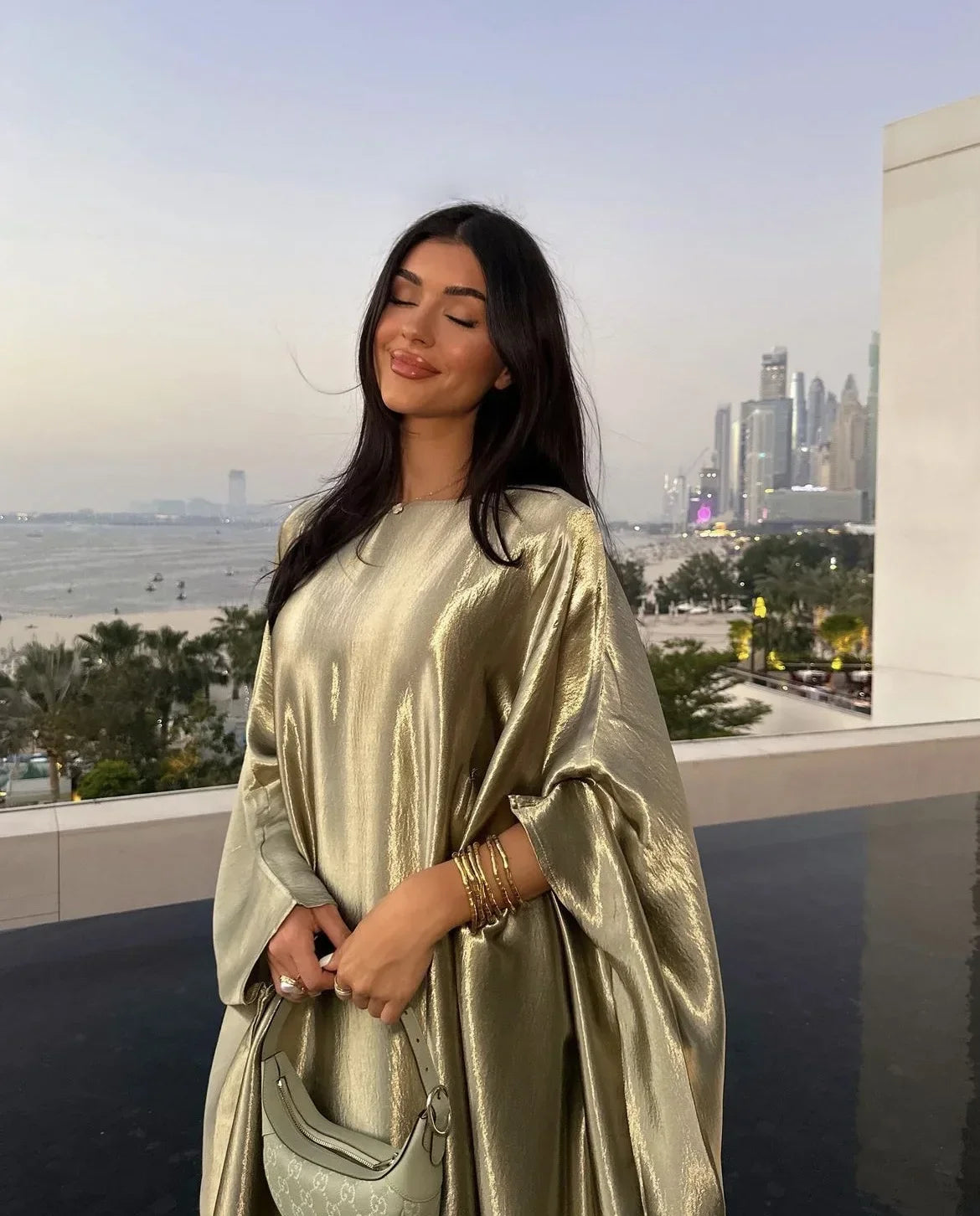 Fashion Middle Eastern Robe Abaya Dubai Turkey Modest Evening Party Dresses Bat Sleeves Elegant Muslim Middle East Gowns