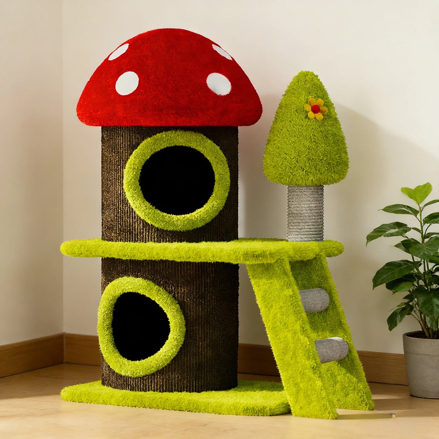 Modern 30.7 Inch Mushroom Themed Cat Tree Tower with Sisal Scratching Posts