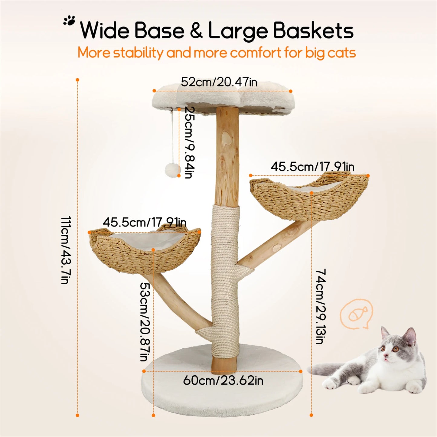 BINGOPAW Modern Cat Activity Tower with Plush Cushion Toy Ball and Sisal Scratching Post