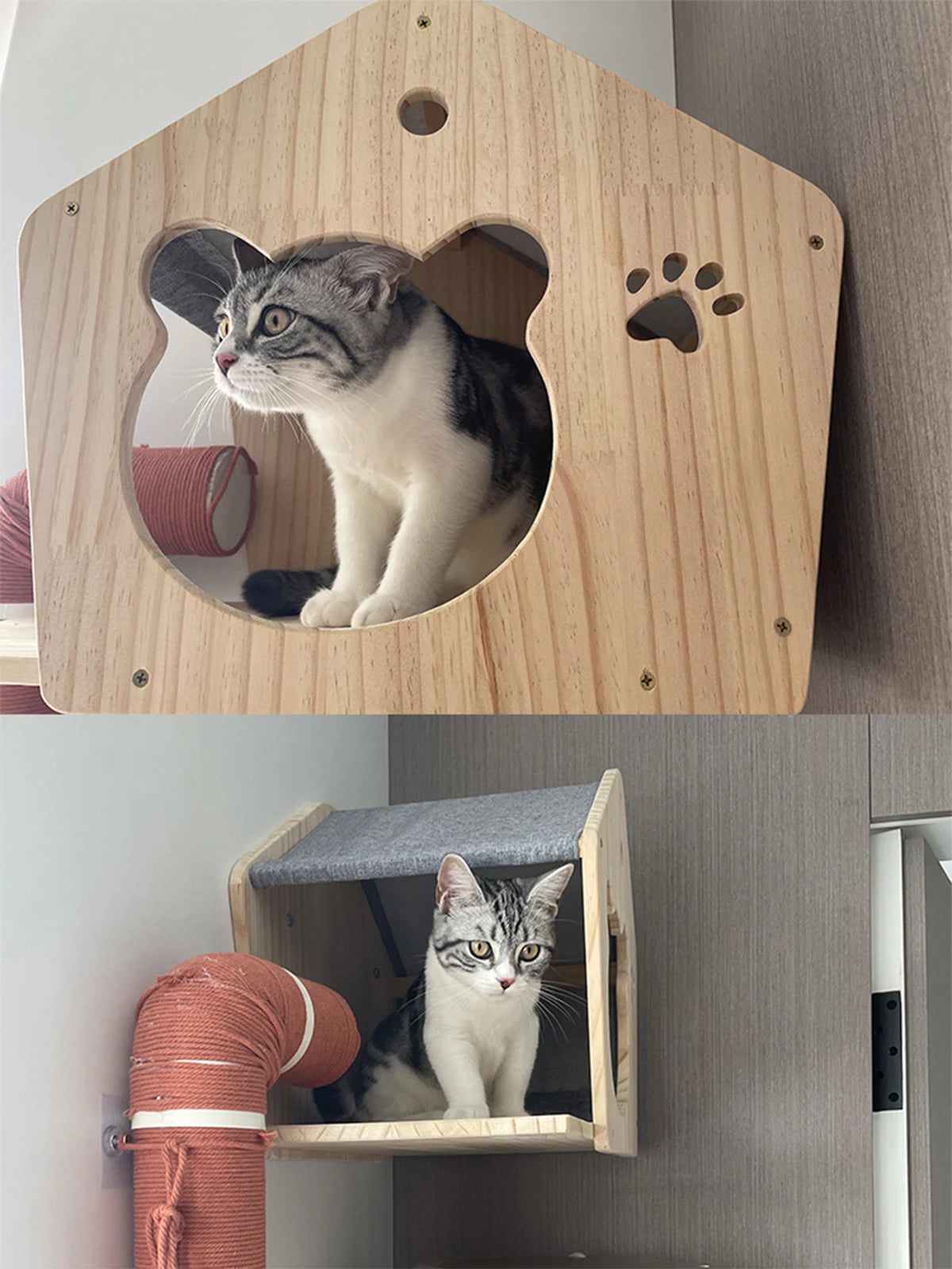 CWV Wall Mounted Cat Climbing House and Floating Shelf Bed Villa for Indoor Cats