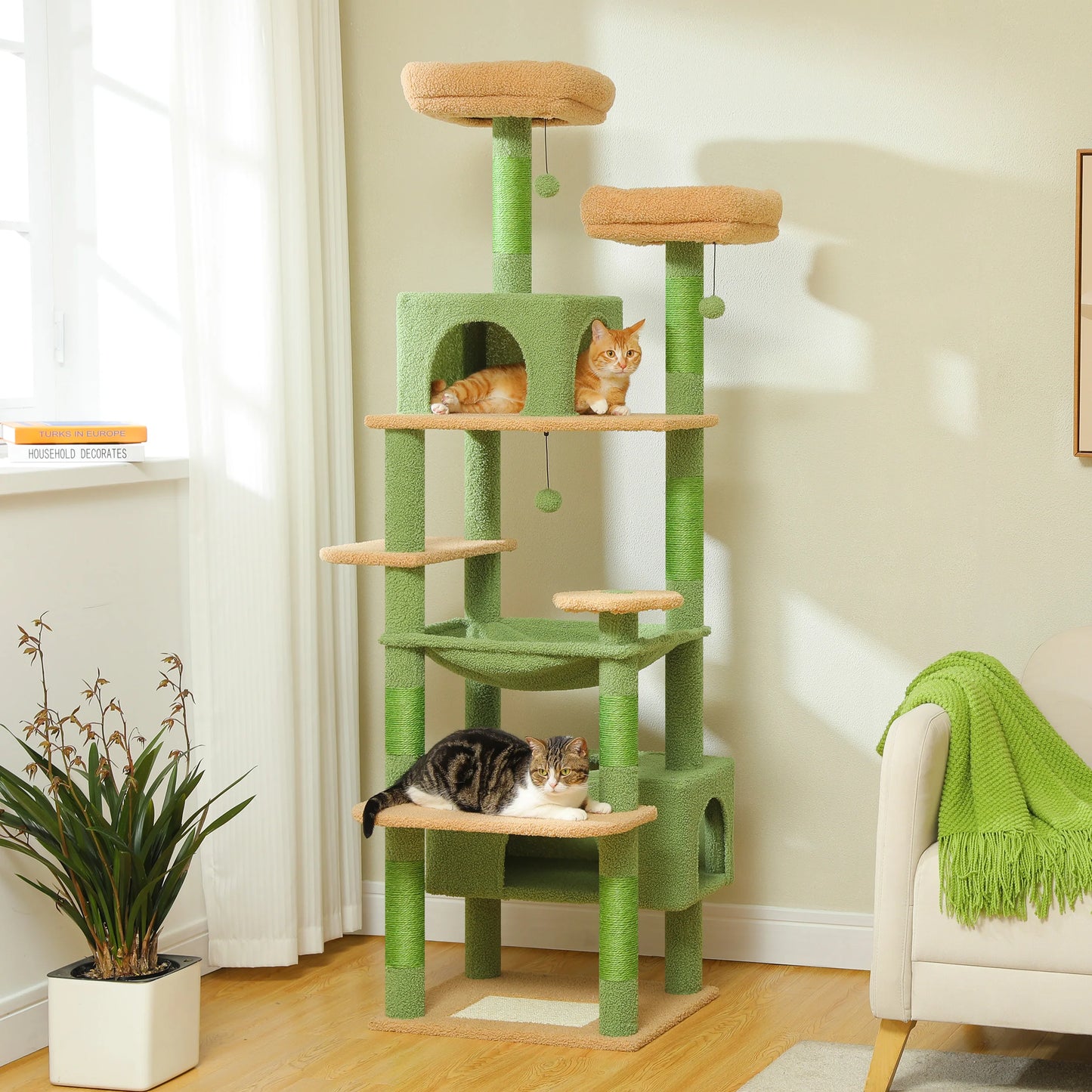PEQULTI 184CM Multi Level Cat Tree Tower with Scratching Board Condo and Spacious Top Perch