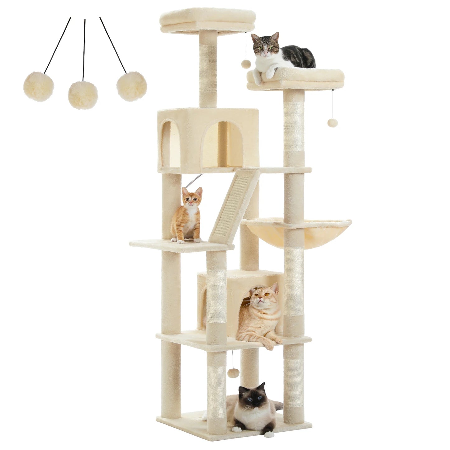 PAWZ Road Large Multi Level Cat Tower with Plush Condo Scratching Posts and Perches