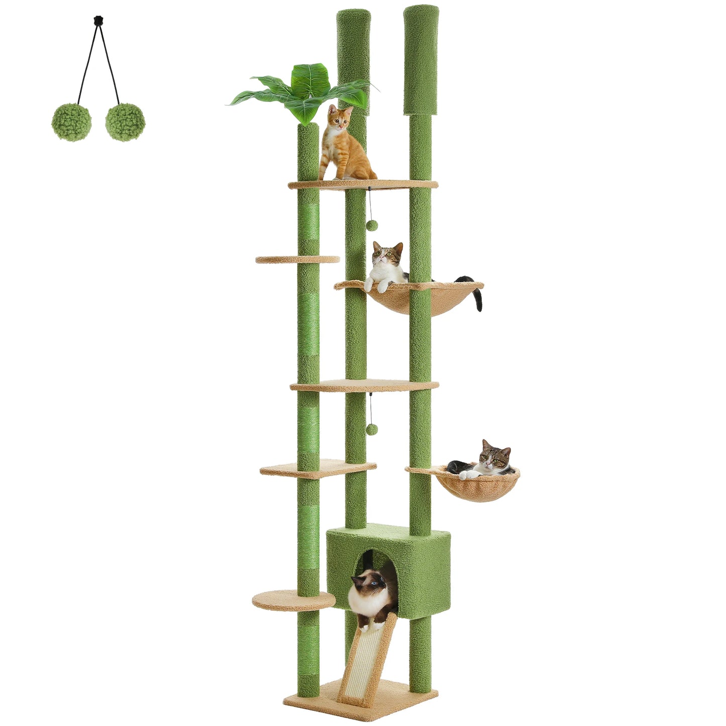 PAWZ Road 237CM-256CM Height-Adjustable Floor-to-Ceiling Wooden Cat Tree Tower in Beige