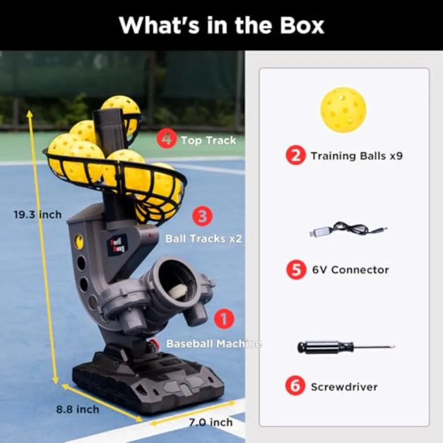 388PBH Pickleball Machine 4 Adjustable Angles Includes 9 Pickleballs Powered by Power Bank/Battery for Beginners