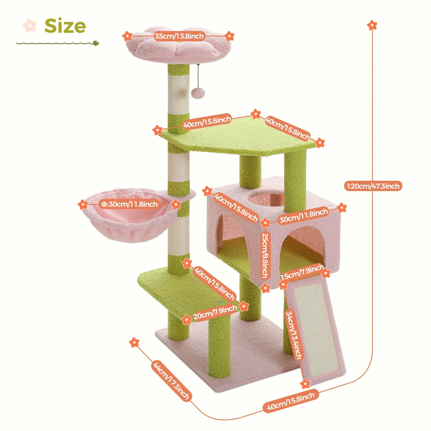 PAWZ Road Flower Multi Level Cat Tower with Sisal Scratching Posts and Cute Condo