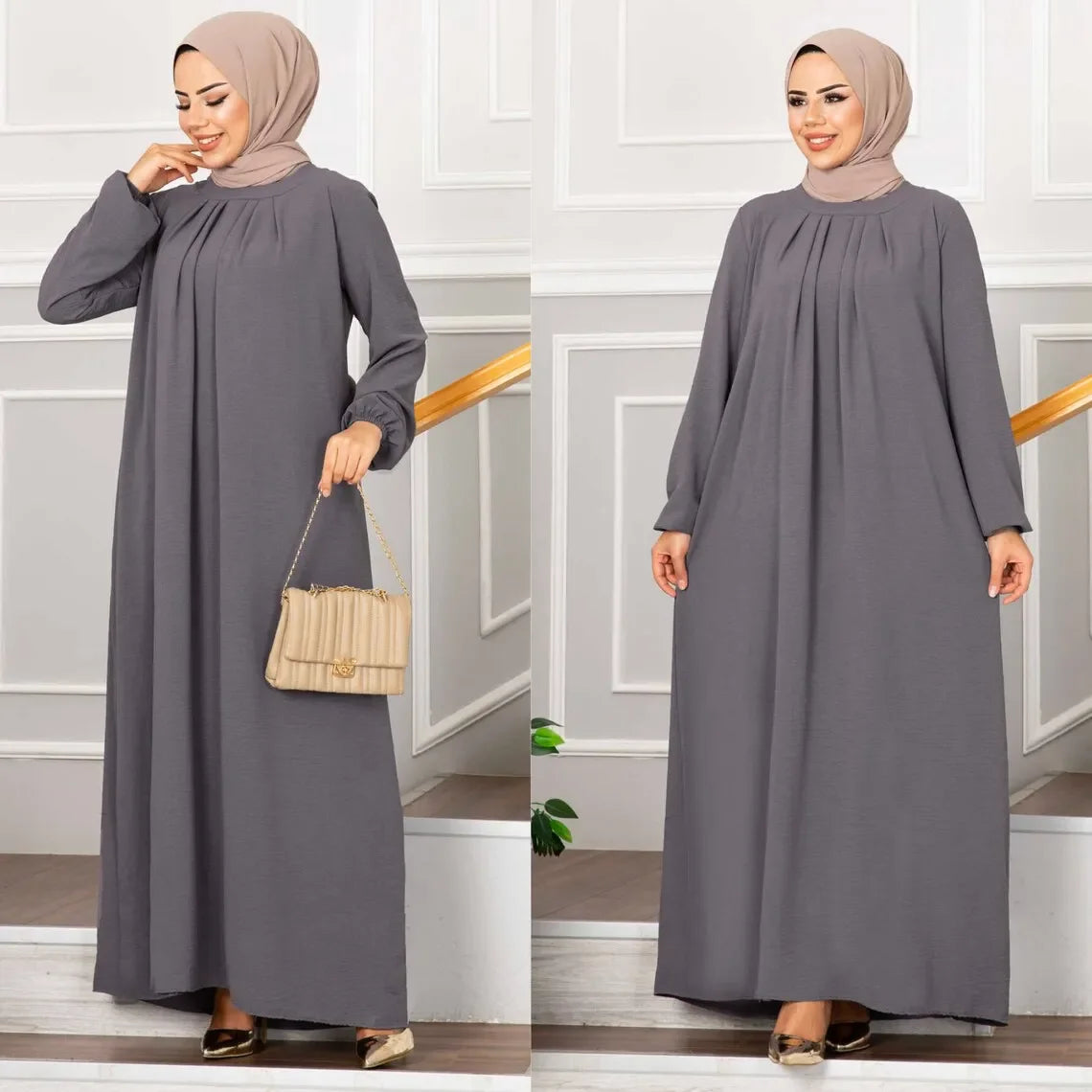 Women Eid Muslim Dress Ramadan Morocco Pleated Party Dresses Dubai Kaftan Islam Vestidos Arab Long Robe Solid Abaya Modest