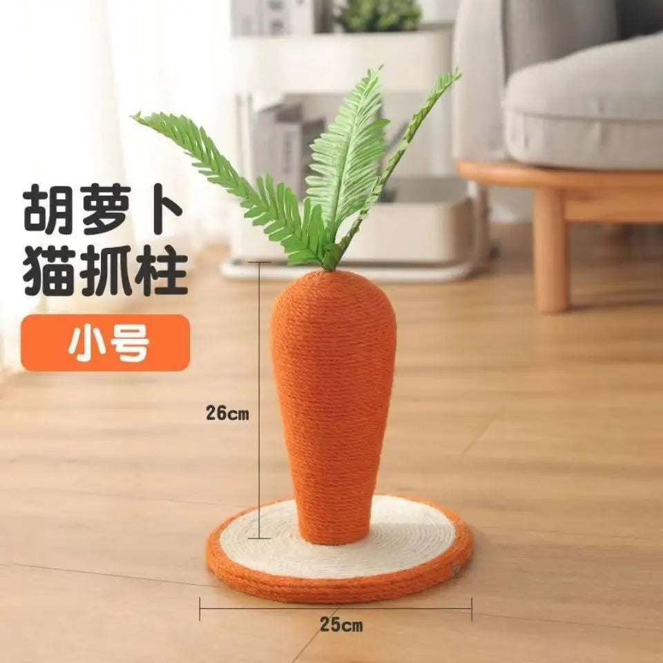 Mushroom and Carrot Cat Scratching Pillar with Natural Hemp Rope for Indoor Cats