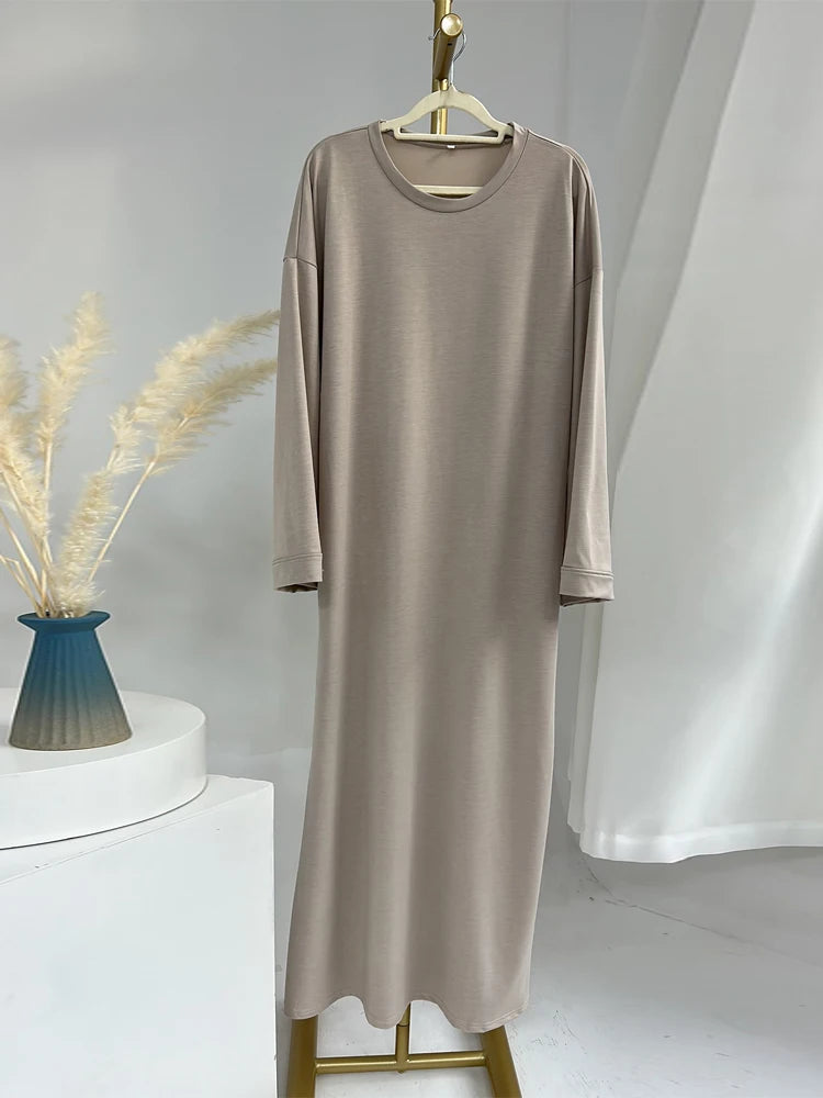 Casual Loose-Fit Muslim Sporty Abaya Women Long Sweatshirt Dress-Drop Shoulders, Side Pockets. Ramadan Modest Islamic Clothing