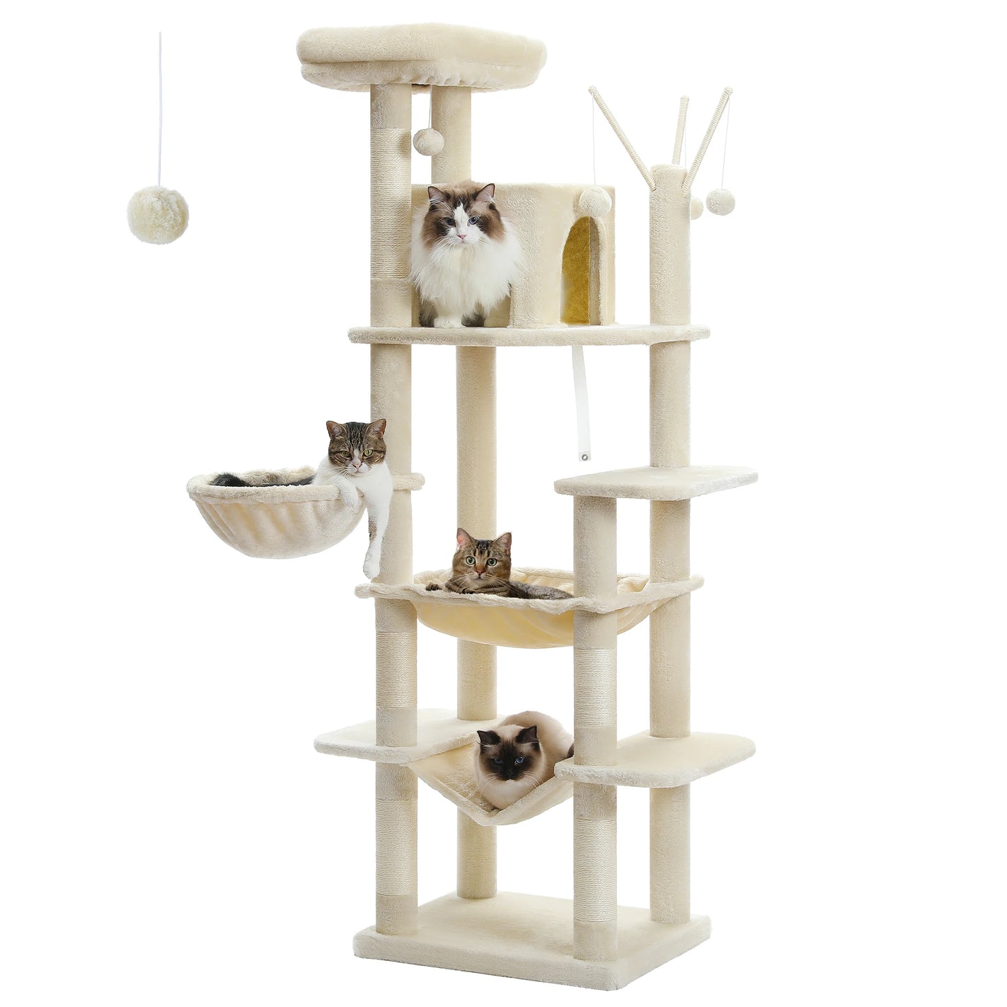 PETEPELA 173cm Large Cat Tree Tower for Large Cats with Super Big Hammock and Scratching Posts