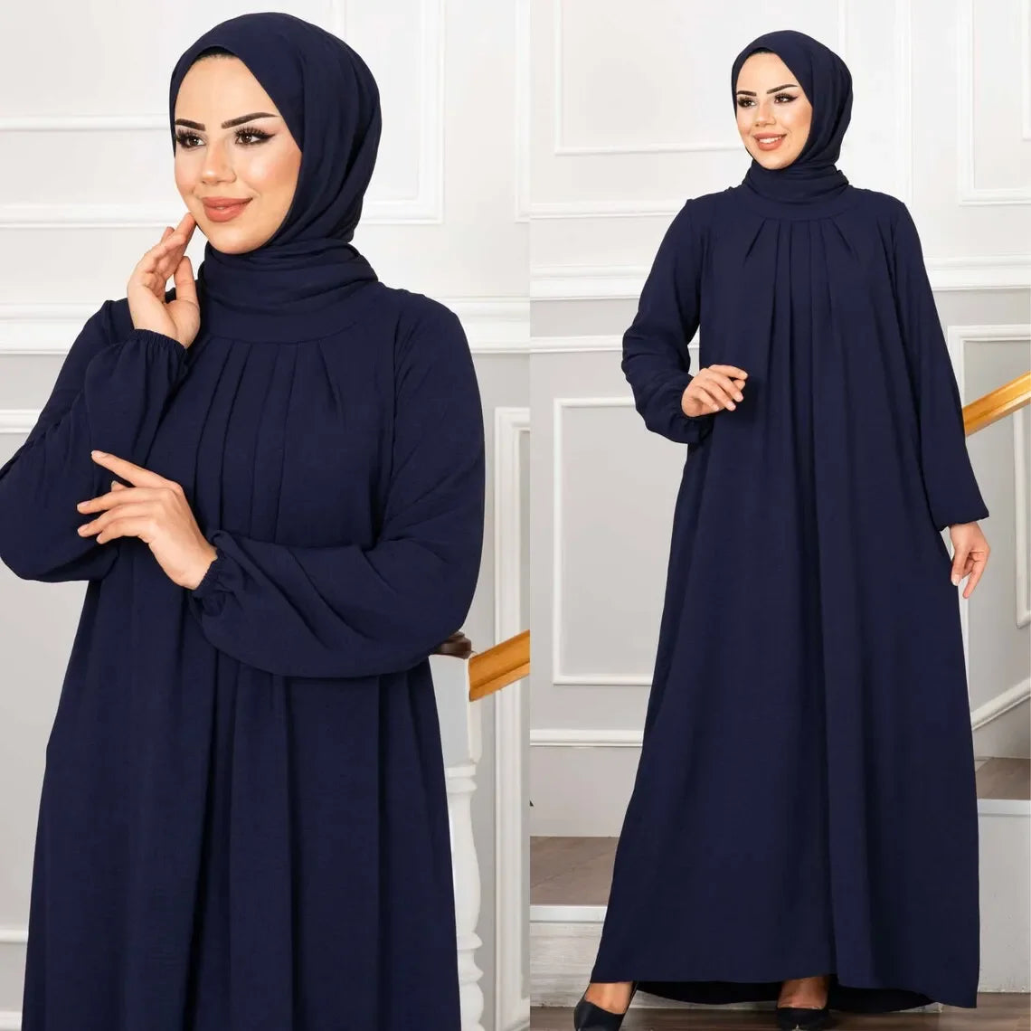 Women Eid Muslim Dress Ramadan Morocco Pleated Party Dresses Dubai Kaftan Islam Vestidos Arab Long Robe Solid Abaya Modest