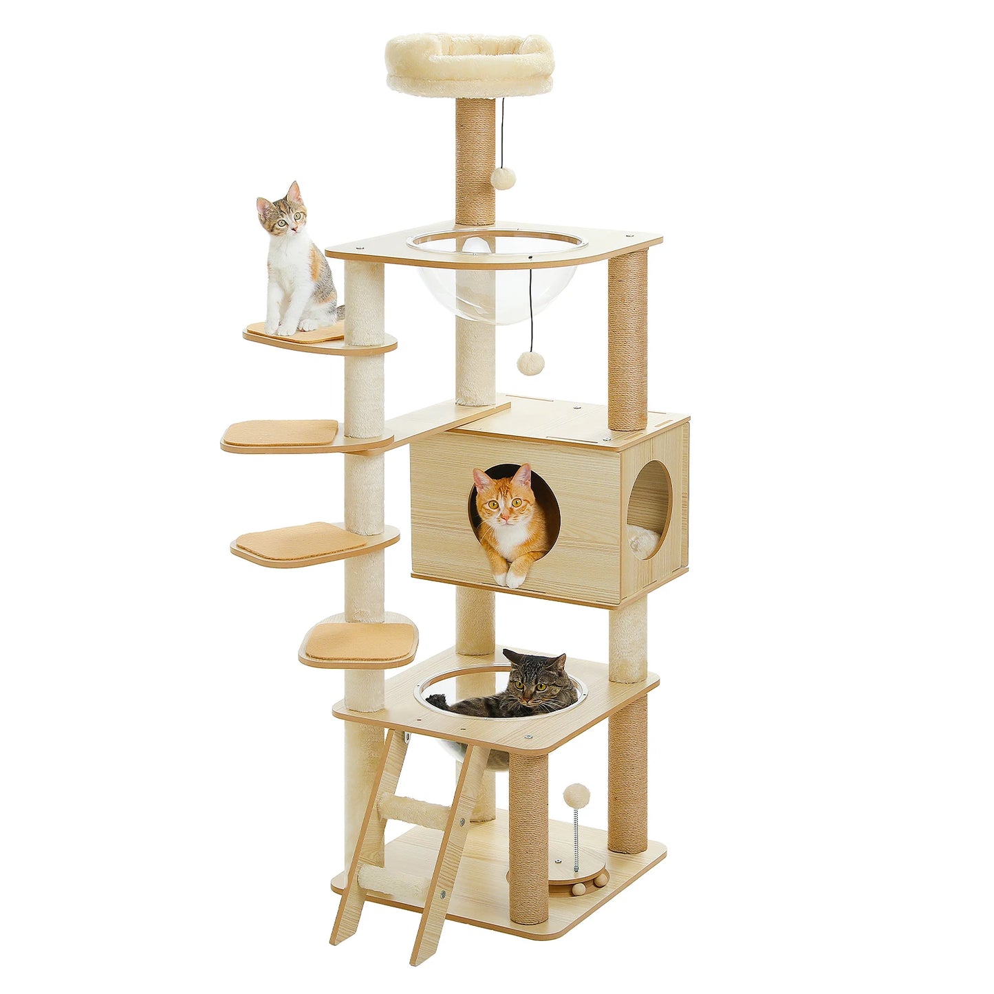 PAWZ Road Multi-Level Wood Cat Tower with Spacious Condo Hammock and Top Perch