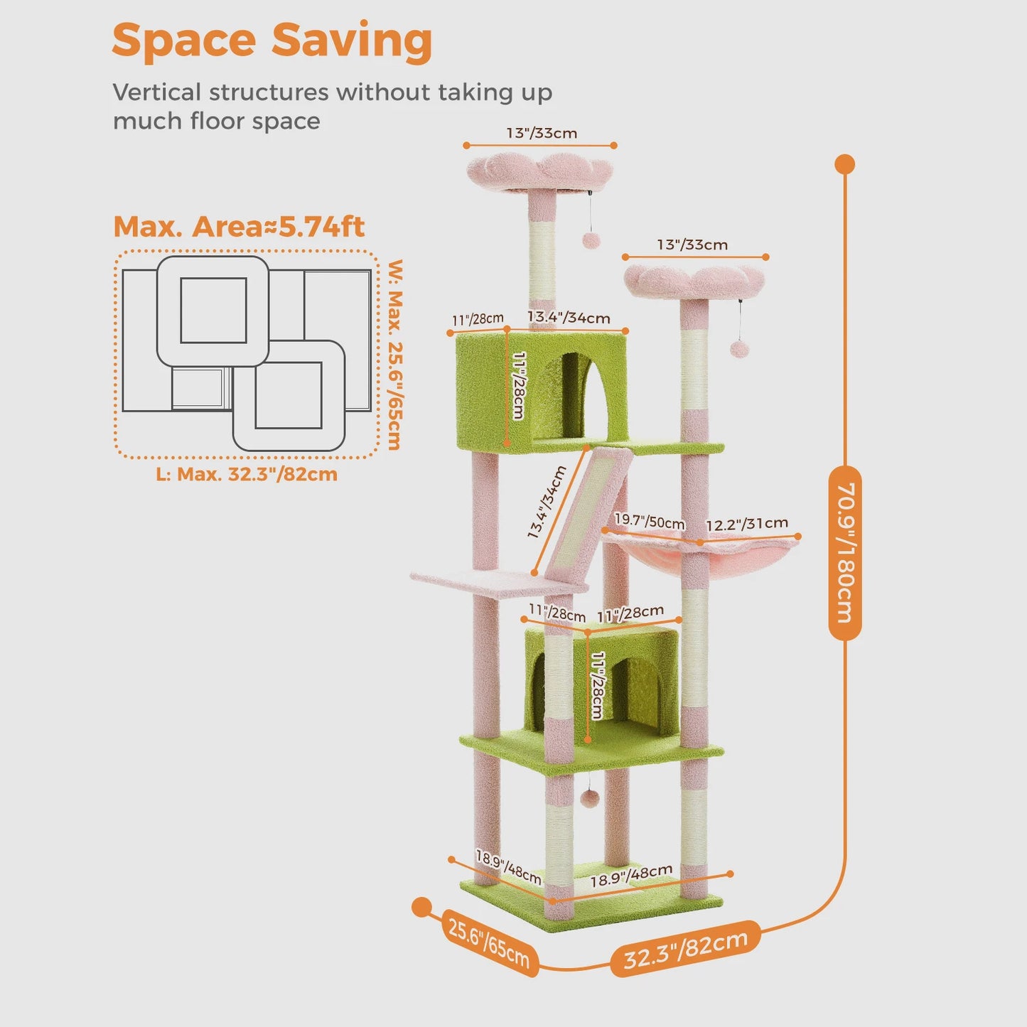PEQULTI Multi Level Cat Tree Tower with Scratching Board Condo and Hammock for Indoor Cats