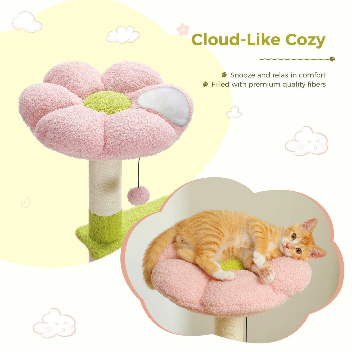 PAWZ Road Flower Multi Level Cat Tower with Sisal Scratching Posts and Cute Condo