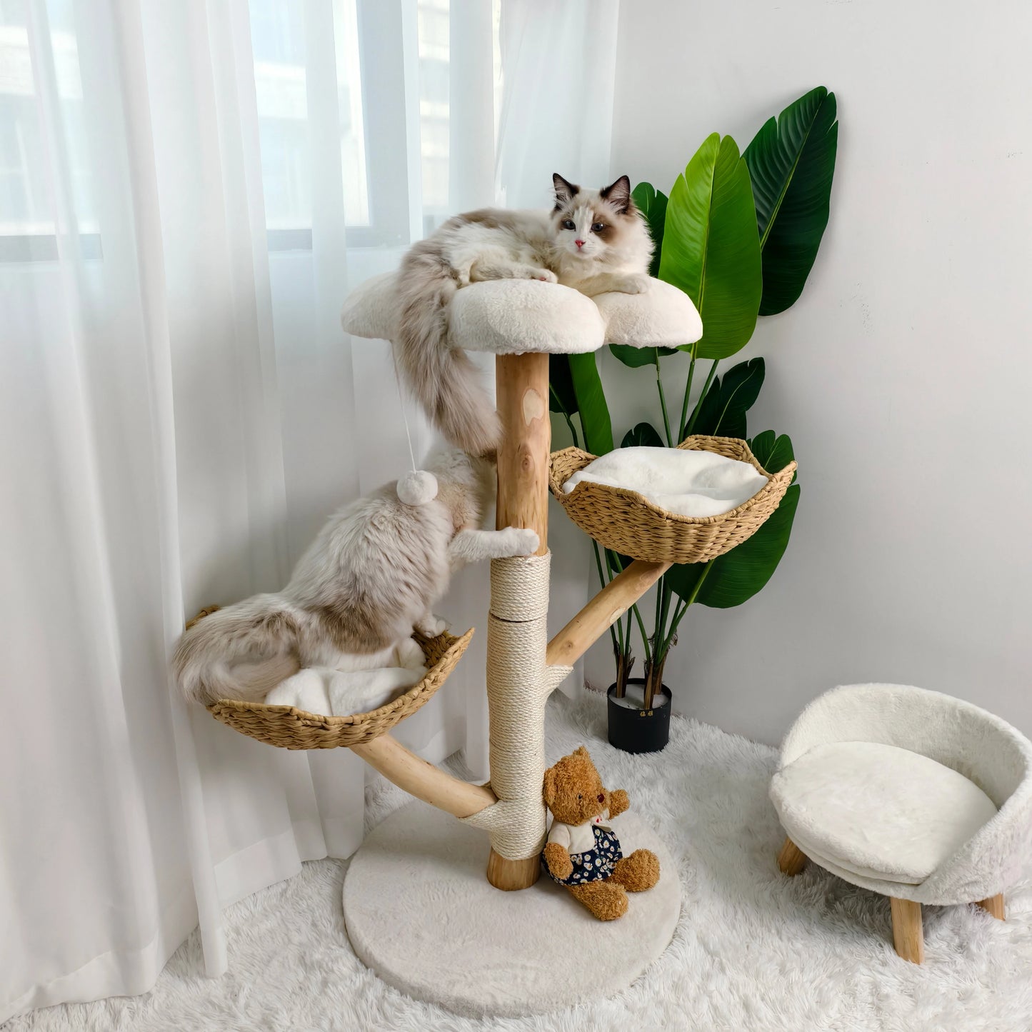 BINGOPAW Modern Cat Activity Tower with Plush Cushion Toy Ball and Sisal Scratching Post