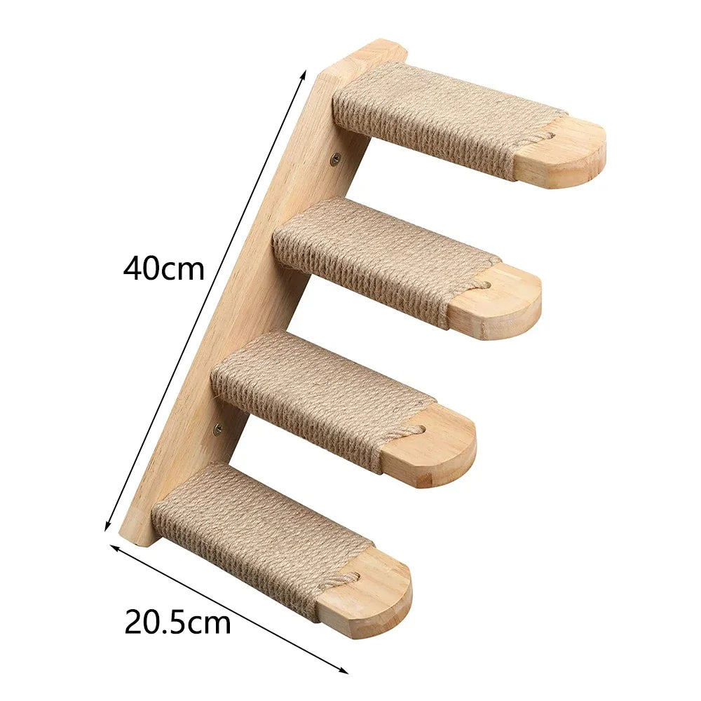 Wall Mounted Wooden Cat Tree Shelves with Scratching Posts Hammock and Floating Climbing Perches