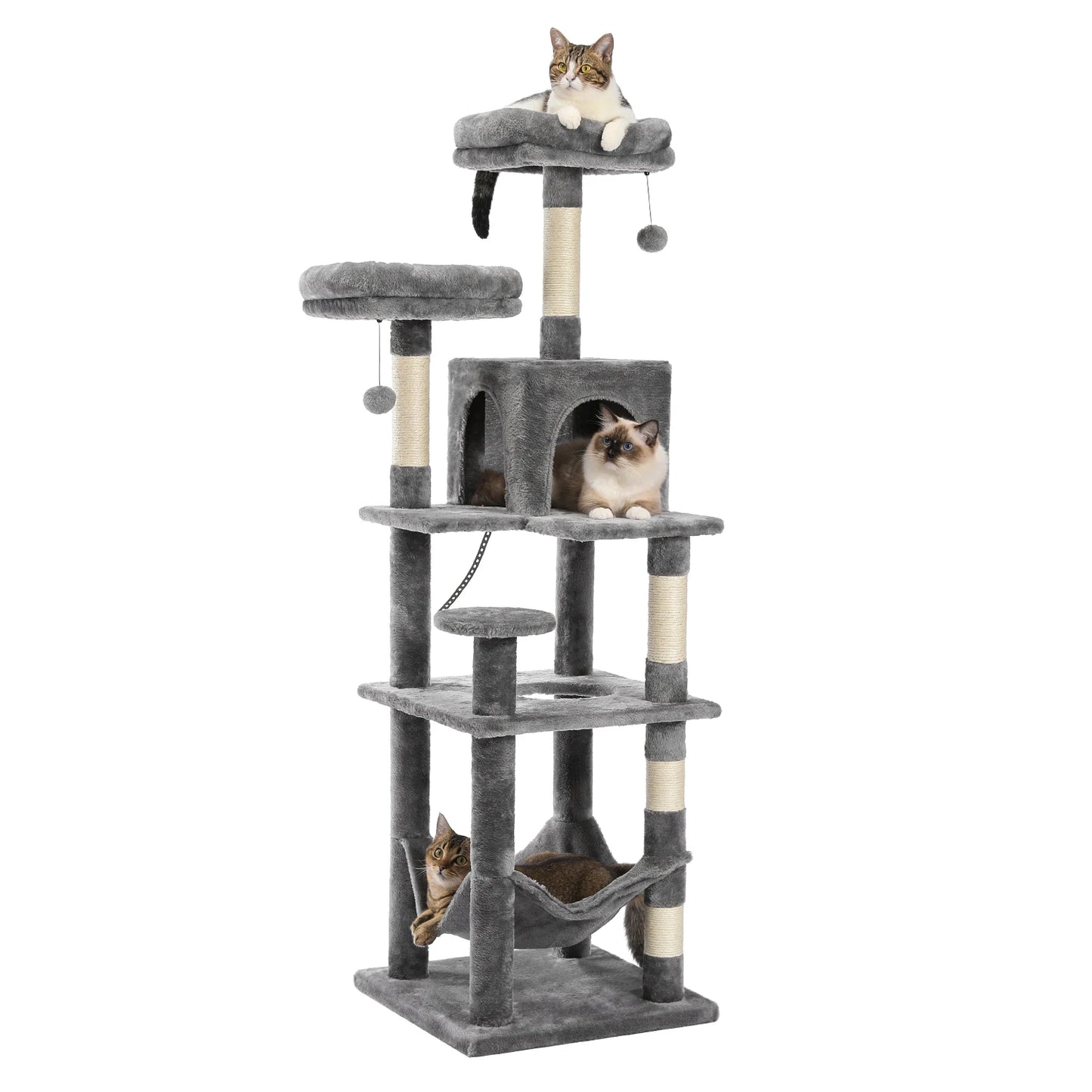 PETEPELA 173cm Large Cat Tree Tower for Large Cats with Super Big Hammock and Scratching Posts