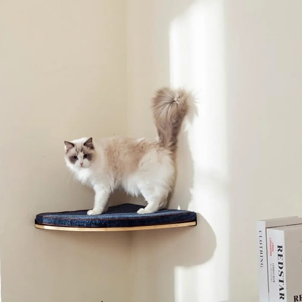Wall Mounted Wooden Cat Tree Shelves with Scratching Posts Hammock and Floating Climbing Perches