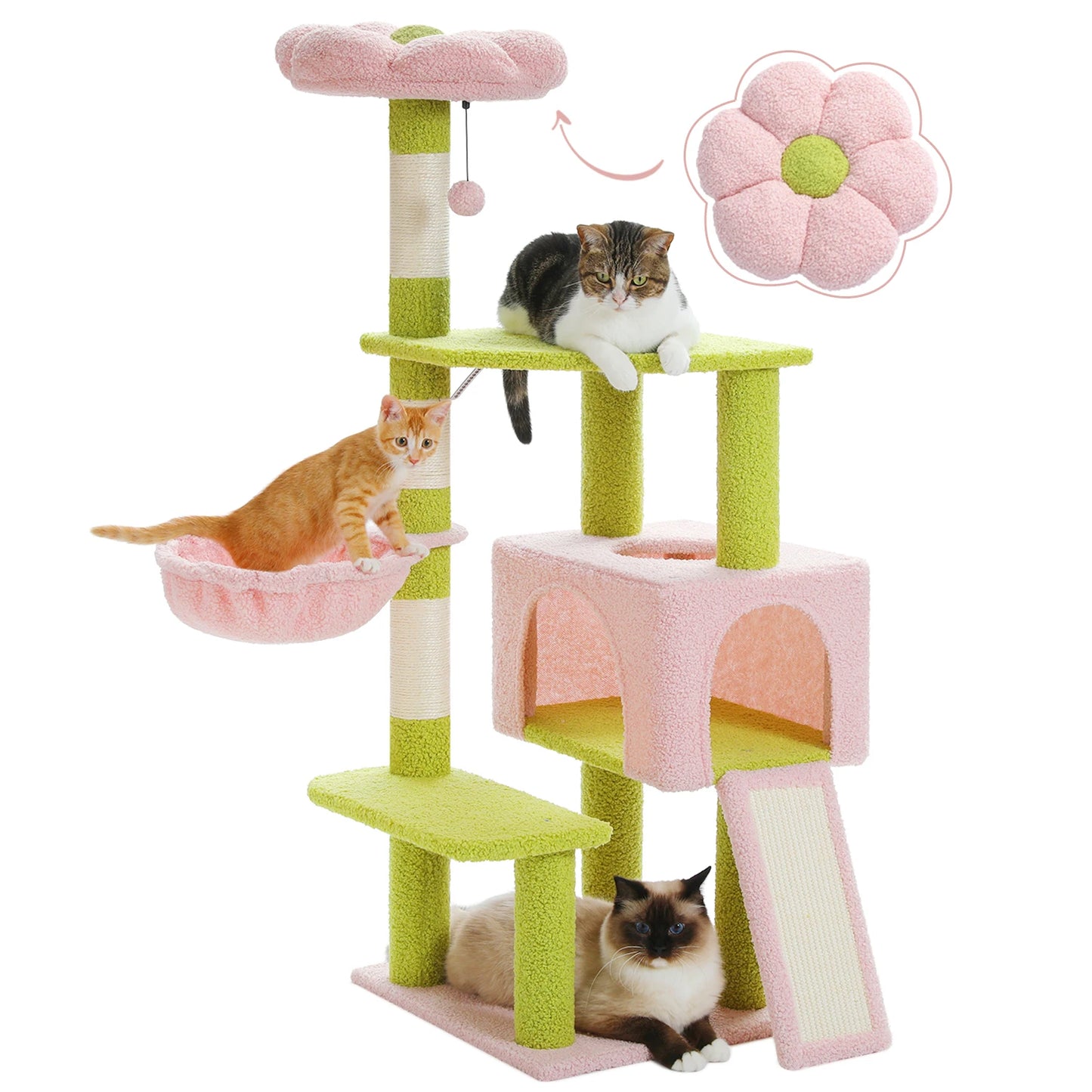 PAWZ Road Flower Multi Level Cat Tower with Sisal Scratching Posts and Cute Condo