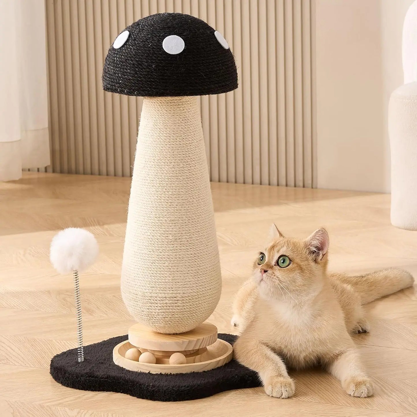 Cute 21.5 Inch Mushroom Cat Scratching Post and Three Layer Solid Wood Cat Tree