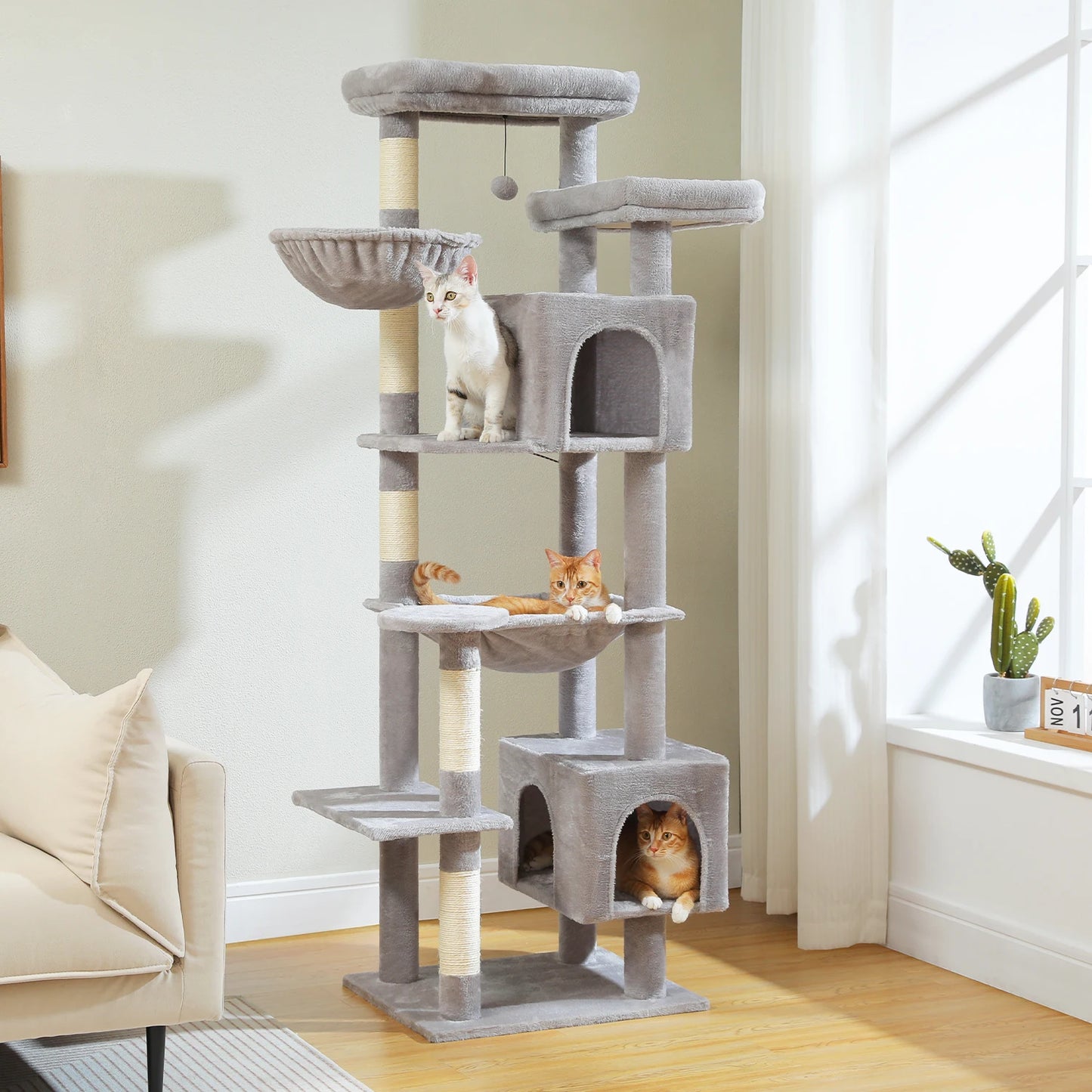 PAWZ Road Large Multi Level Cat Tower with Plush Condo Scratching Posts and Perches