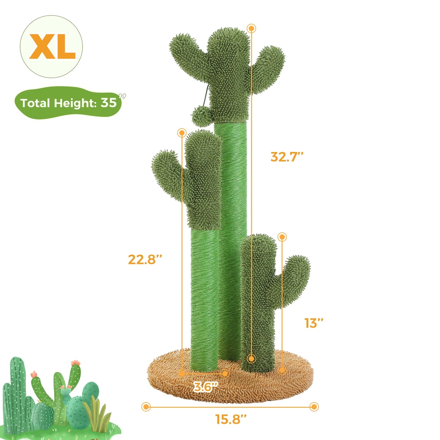 Cactus Cat Tree Tower with Large Condo Hammock and Dangling Ball for Indoor Cats