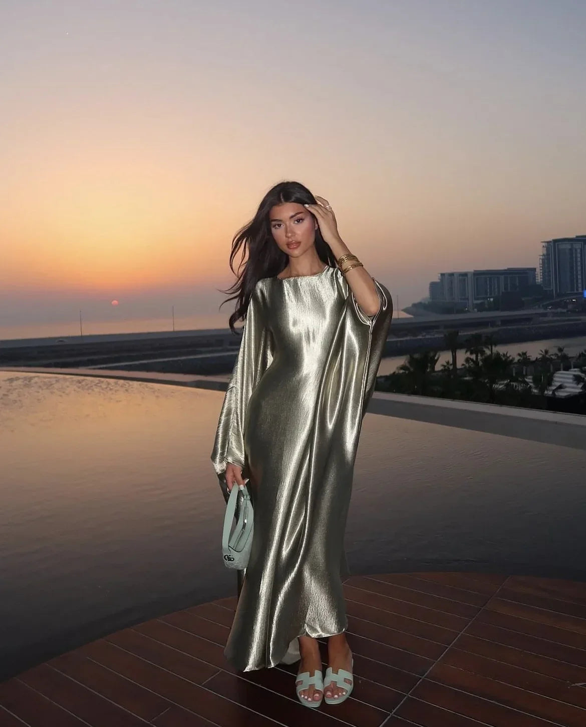 Fashion Middle Eastern Robe Abaya Dubai Turkey Modest Evening Party Dresses Bat Sleeves Elegant Muslim Middle East Gowns