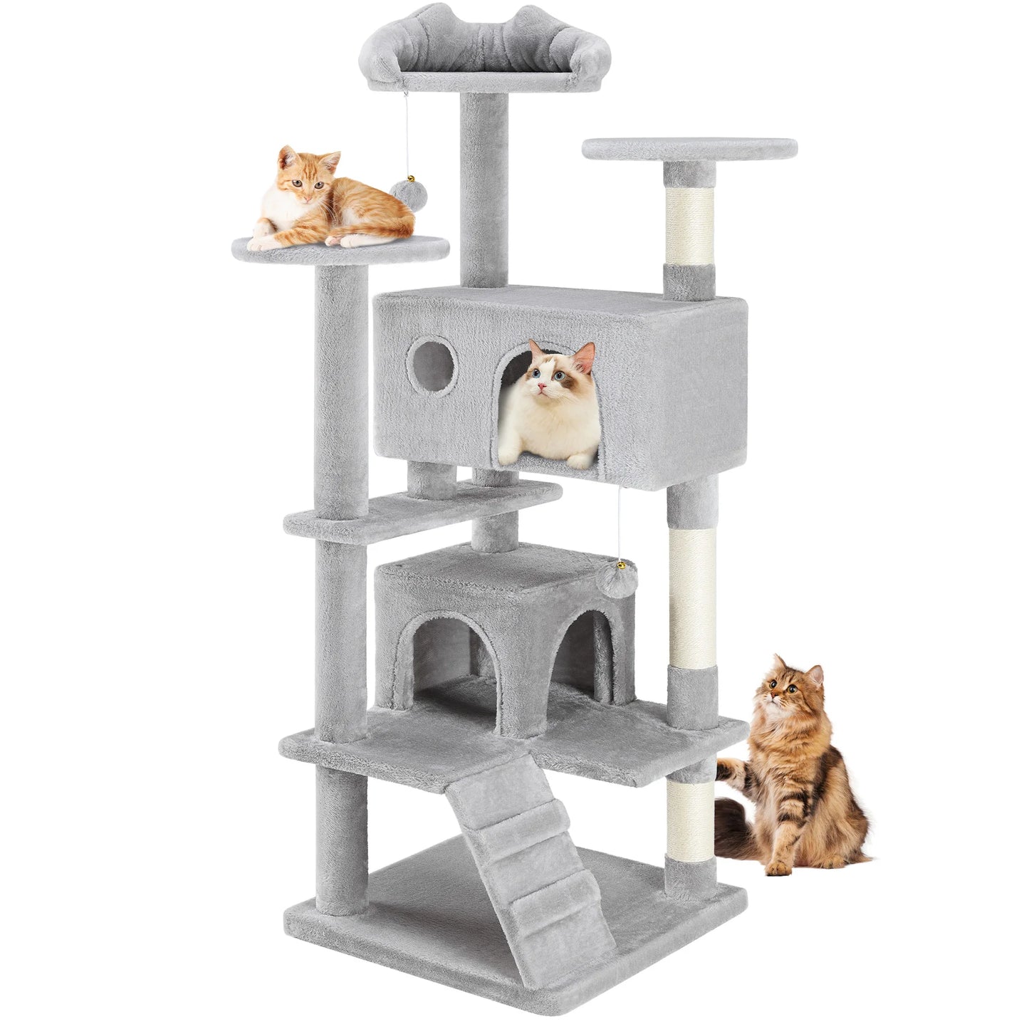 JHK 54 Inch Tall Multi Level Cat Tree Tower and Stable Kitty Play House with Sisal