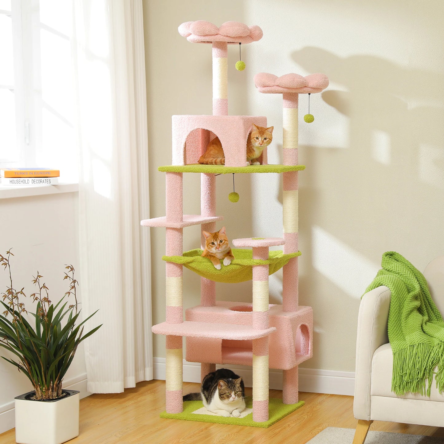 PEQULTI 184CM Multi Level Cat Tree Tower with Scratching Board Condo and Spacious Top Perch