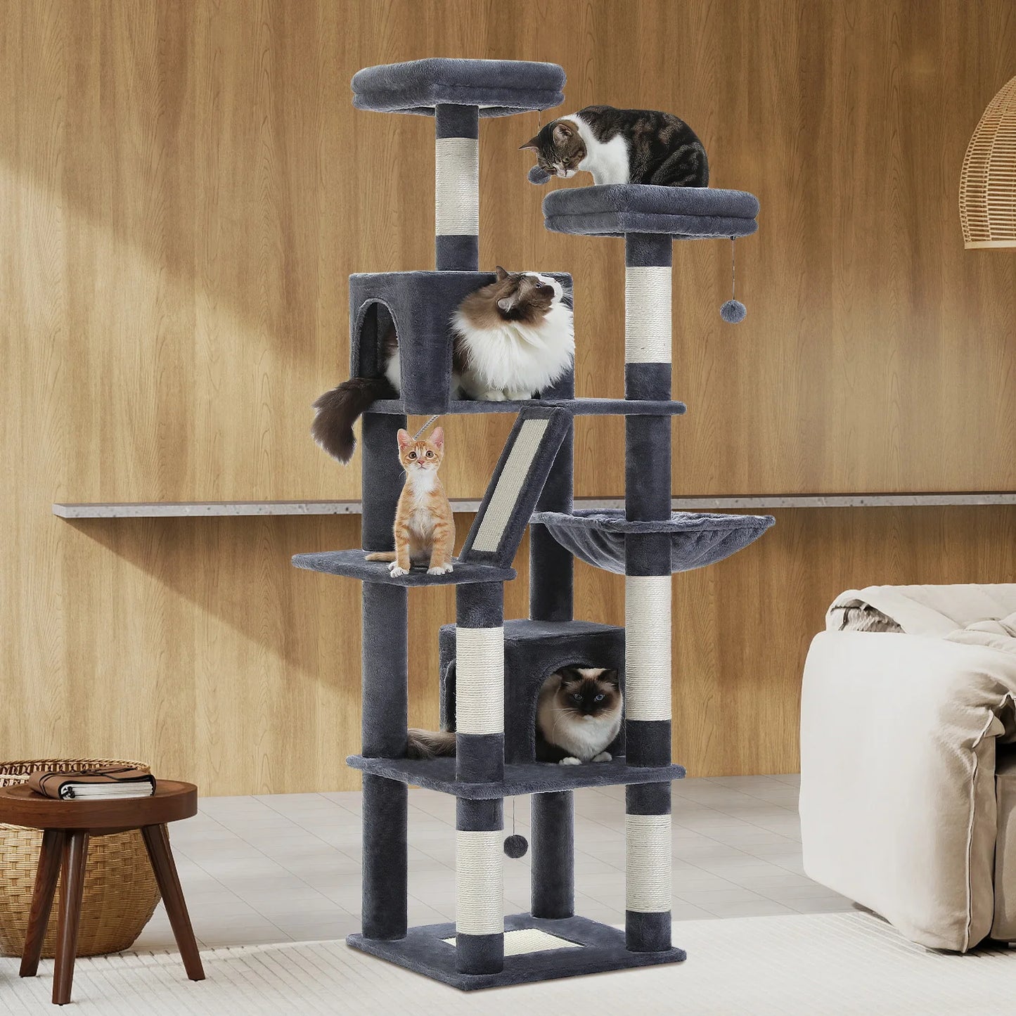 PEQULTI Multi Level Cat Tree Tower with Scratching Board Condo and Hammock for Indoor Cats