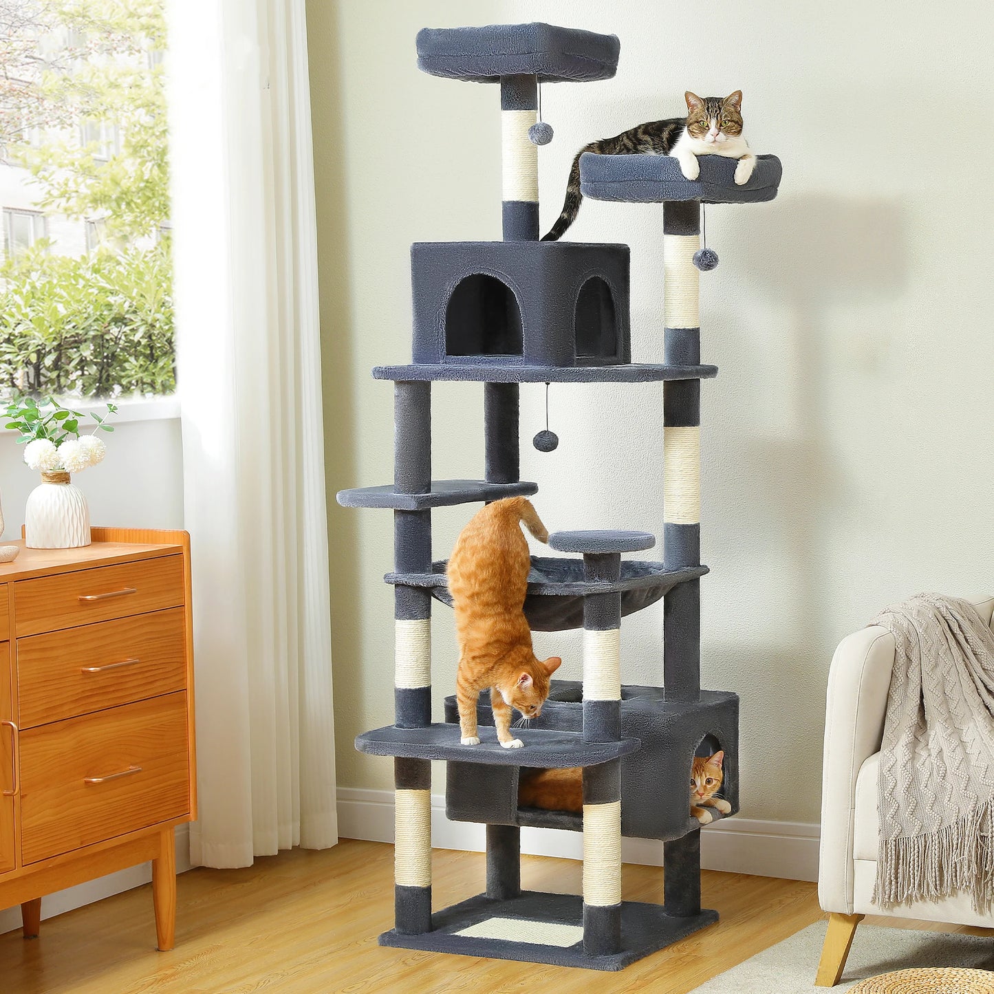 PEQULTI 184CM Multi Level Cat Tree Tower with Scratching Board Condo and Spacious Top Perch