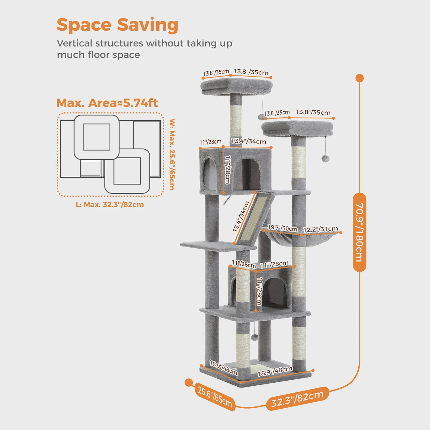 PEQULTI Multi Level Cat Tree Tower with Scratching Board Condo and Hammock for Indoor Cats
