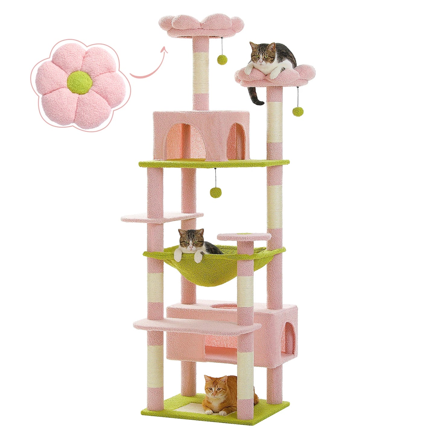 PEQULTI 184CM Multi Level Cat Tree Tower with Scratching Board Condo and Spacious Top Perch