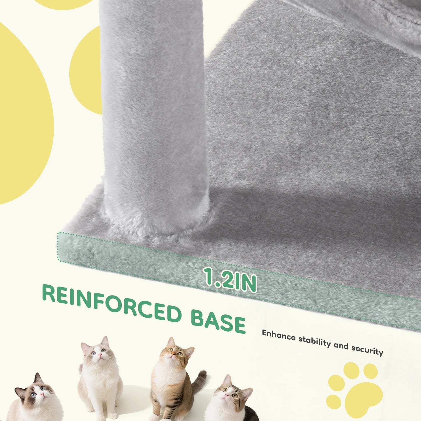 JHK 44 Inch Tall Multi-Cat Climbing Tower with Natural Sisal Scratching Posts and Stable Pet House