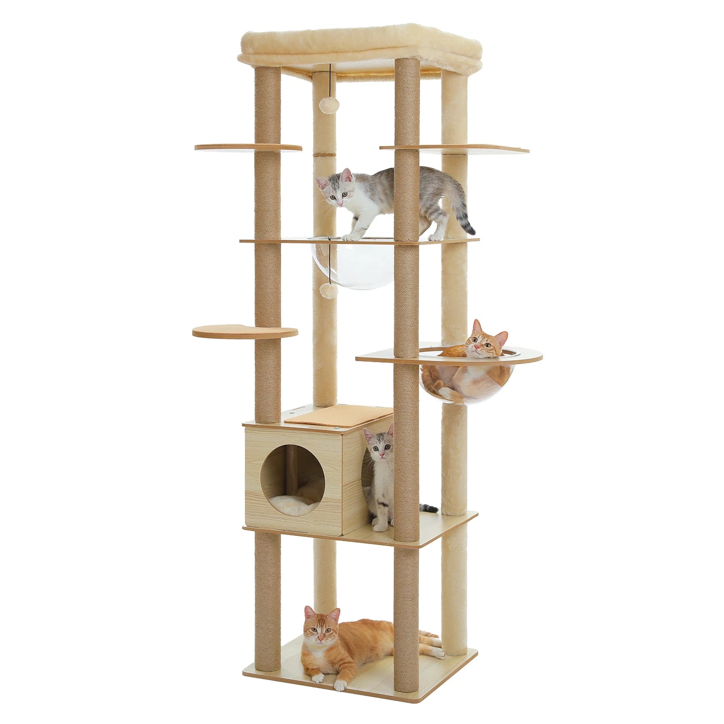 PAWZ Road Multi-Level Wood Cat Tower with Spacious Condo Hammock and Top Perch