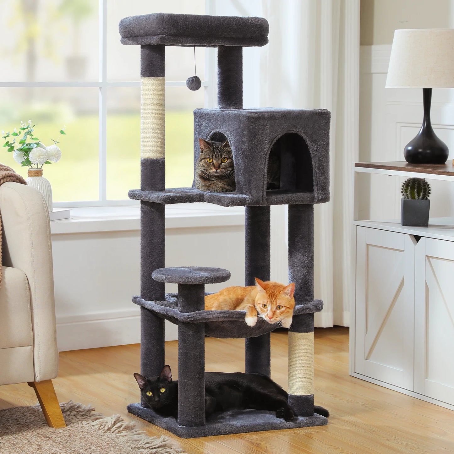 PEQULTI Multi Level Cat Tree Tower with Scratching Board Condo and Hammock for Indoor Cats