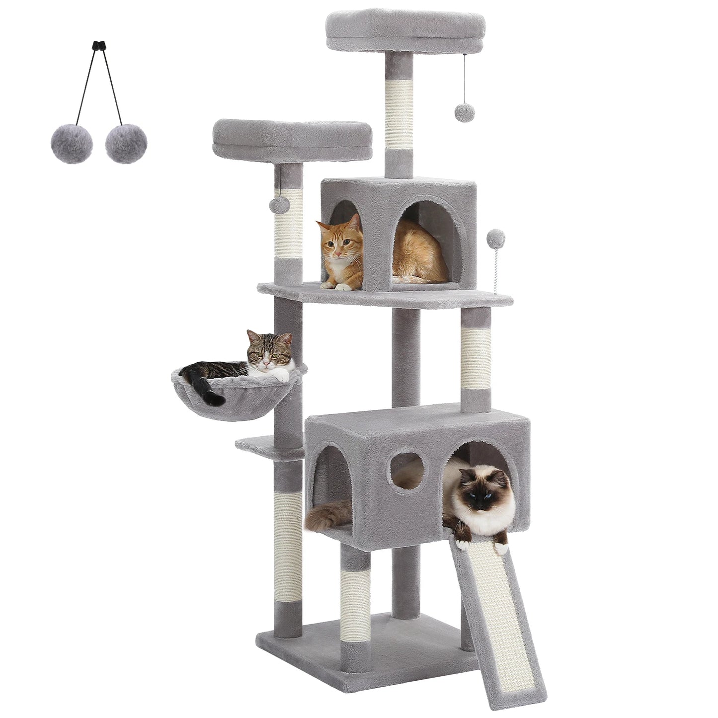 PEQULTI 162CM Multi Level Cat Tree Tower with Padded Perches and Plush Condo