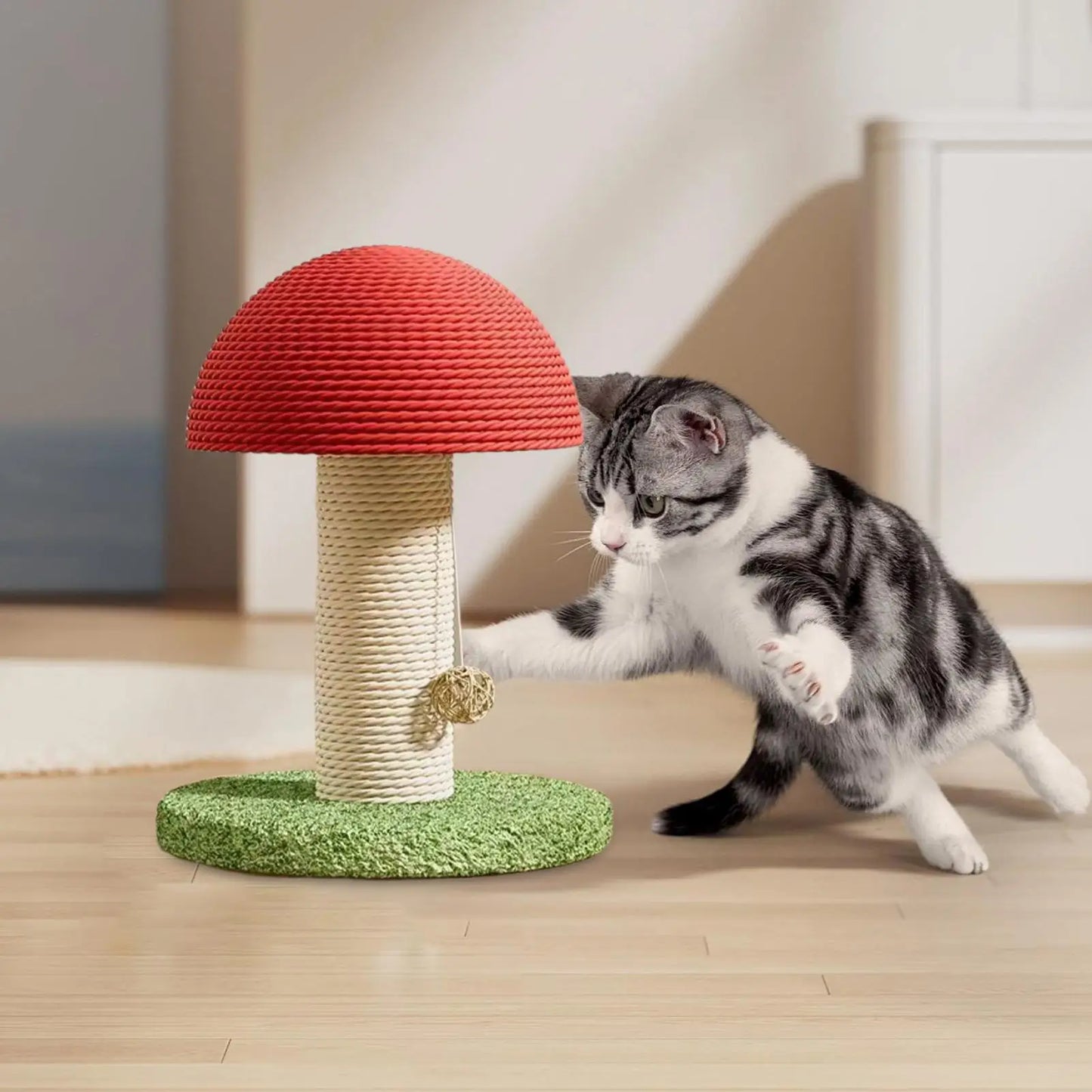 Modern Tall Mushroom Cat Scratching Post with Natural Sisal for Kitten Exercise