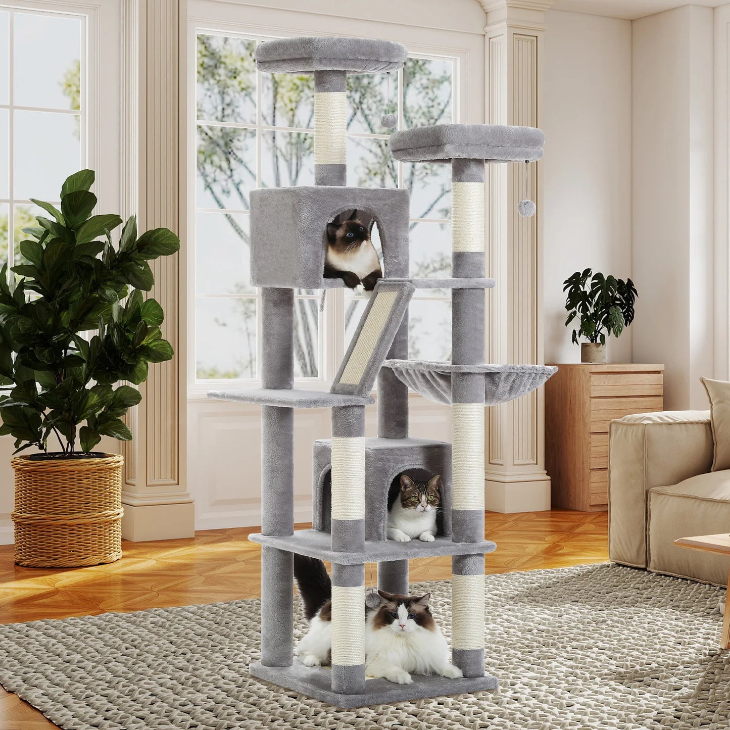 PEQULTI Multi Level Cat Tree Tower with Scratching Board Condo and Hammock for Indoor Cats