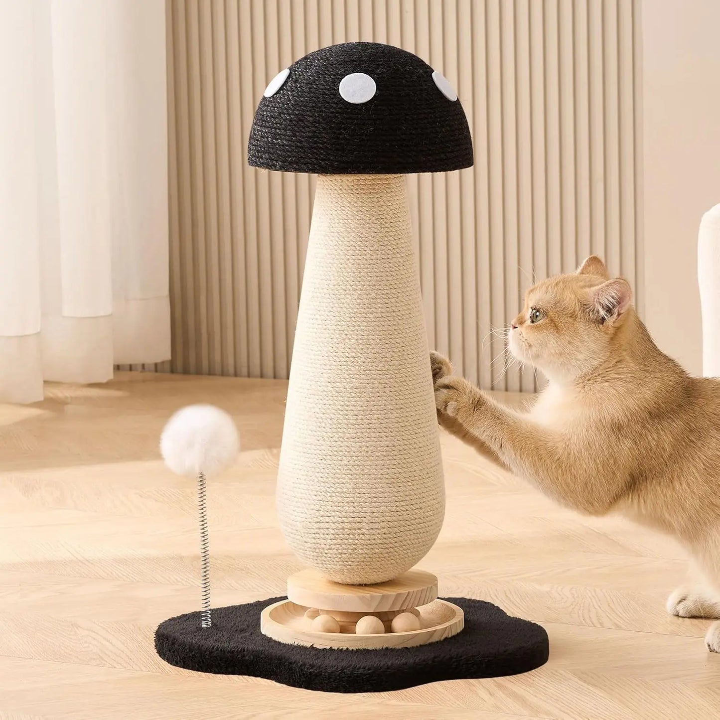 Cute 21.5 Inch Mushroom Cat Scratching Post and Three Layer Solid Wood Cat Tree