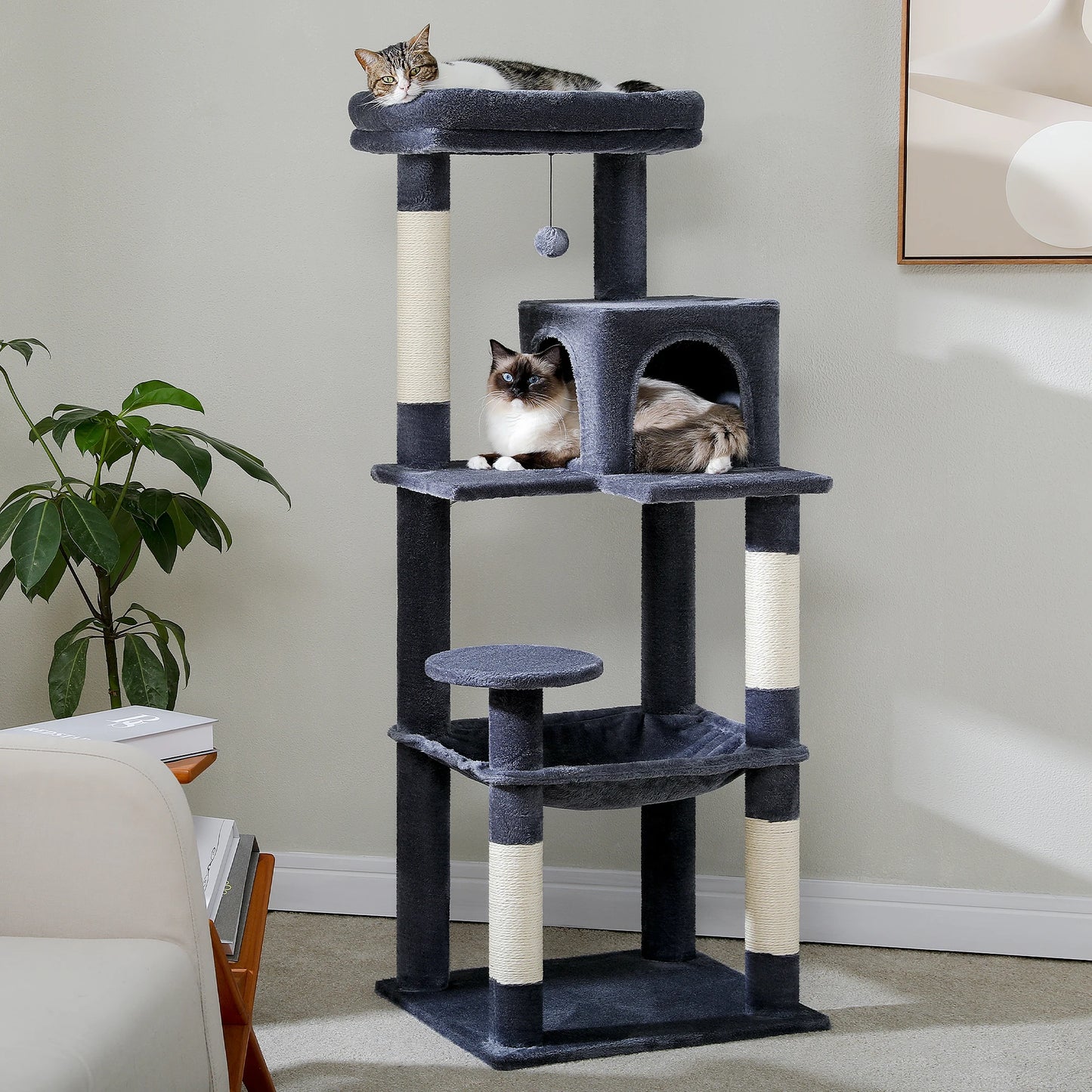 PAWZ Road 5 Level Cat Tree Tower 143CM with Large Hammock and Cozy Condo for Large Cats