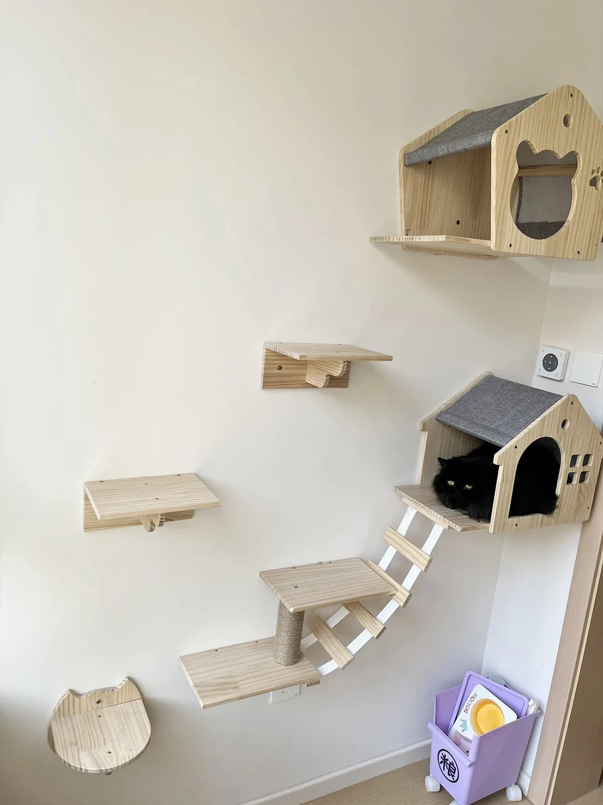 CWV Wall Mounted Cat Climbing House and Floating Shelf Bed Villa for Indoor Cats