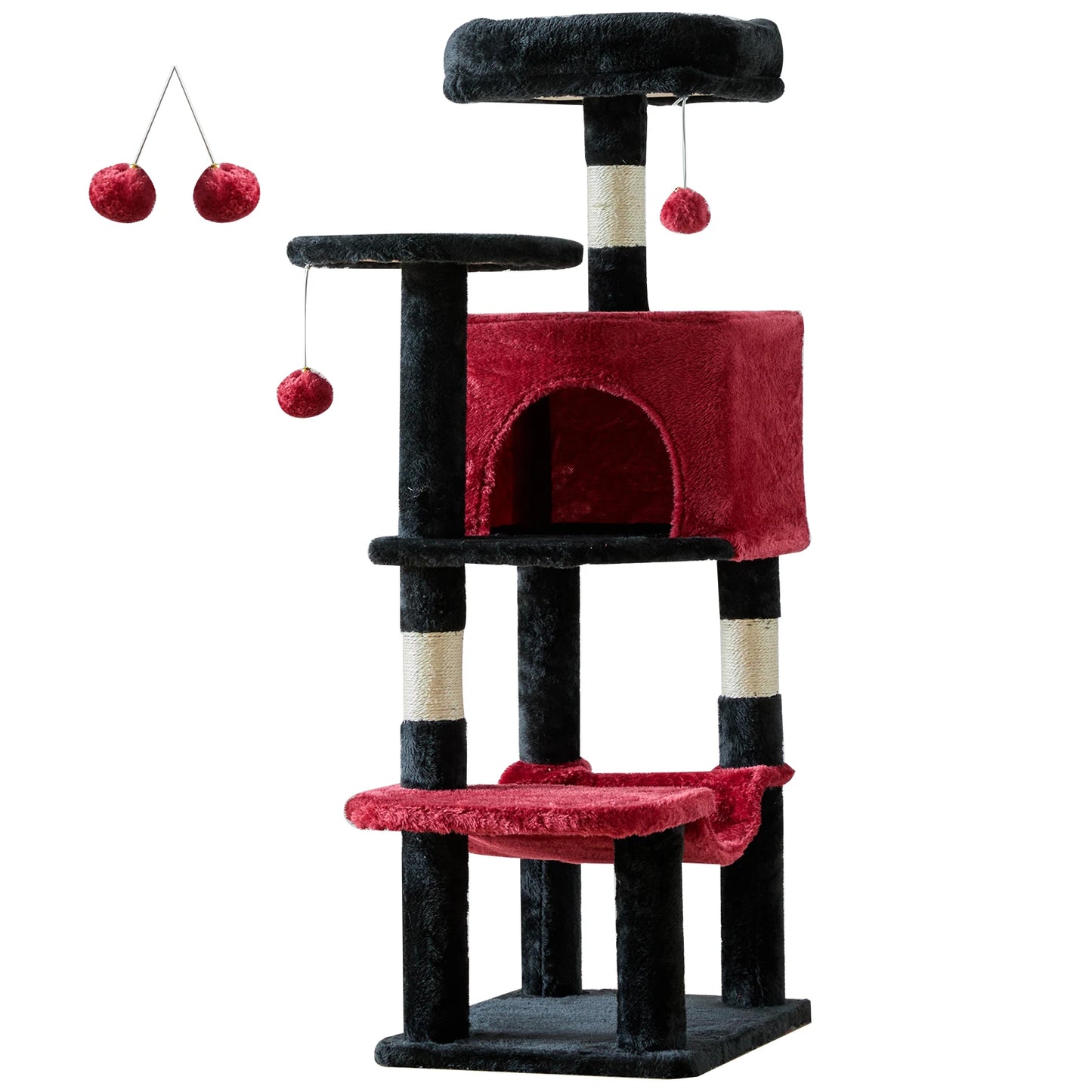 JHK 44 Inch Tall Multi-Cat Climbing Tower with Natural Sisal Scratching Posts and Stable Pet House
