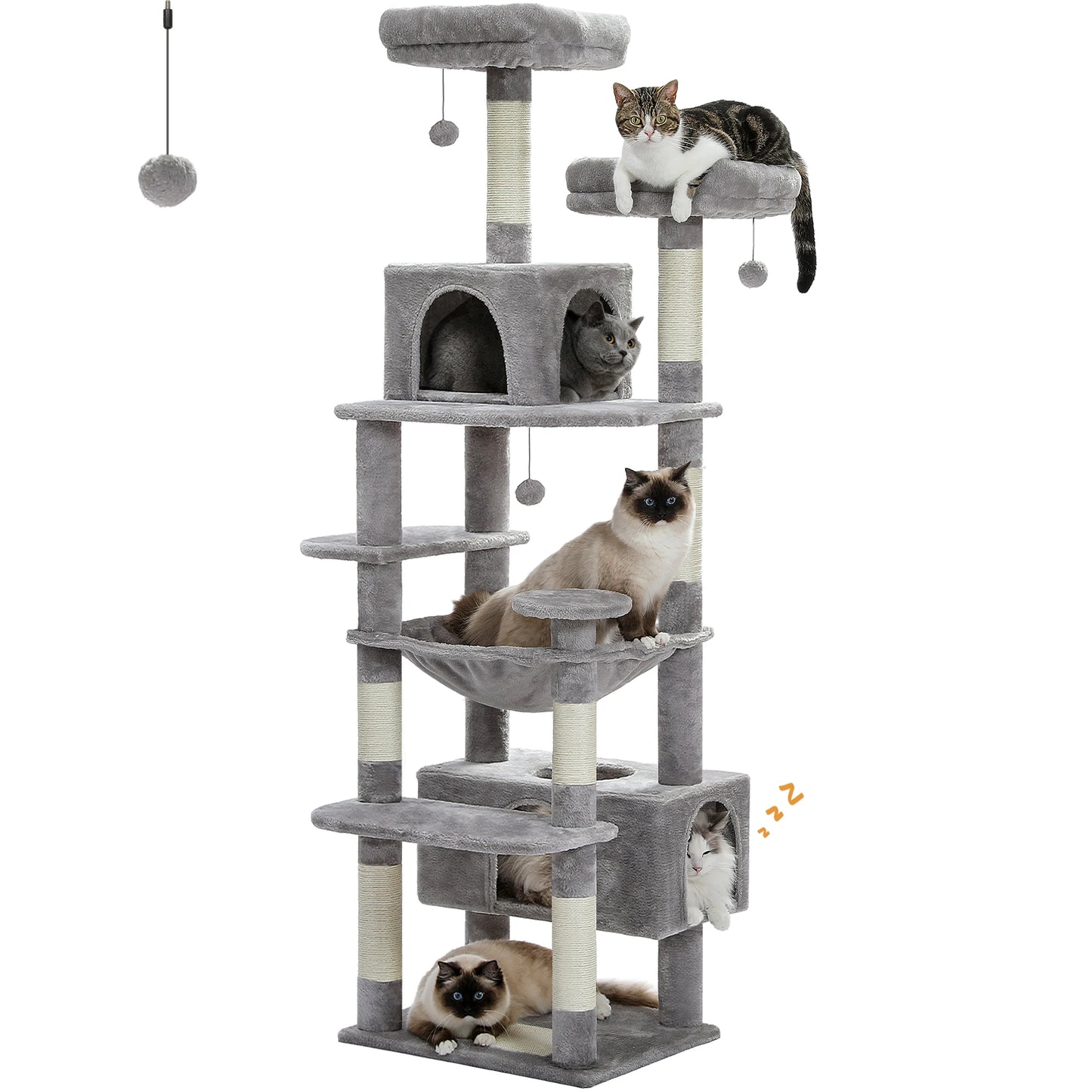 PEQULTI 184CM Multi Level Cat Tree Tower with Scratching Board Condo and Spacious Top Perch