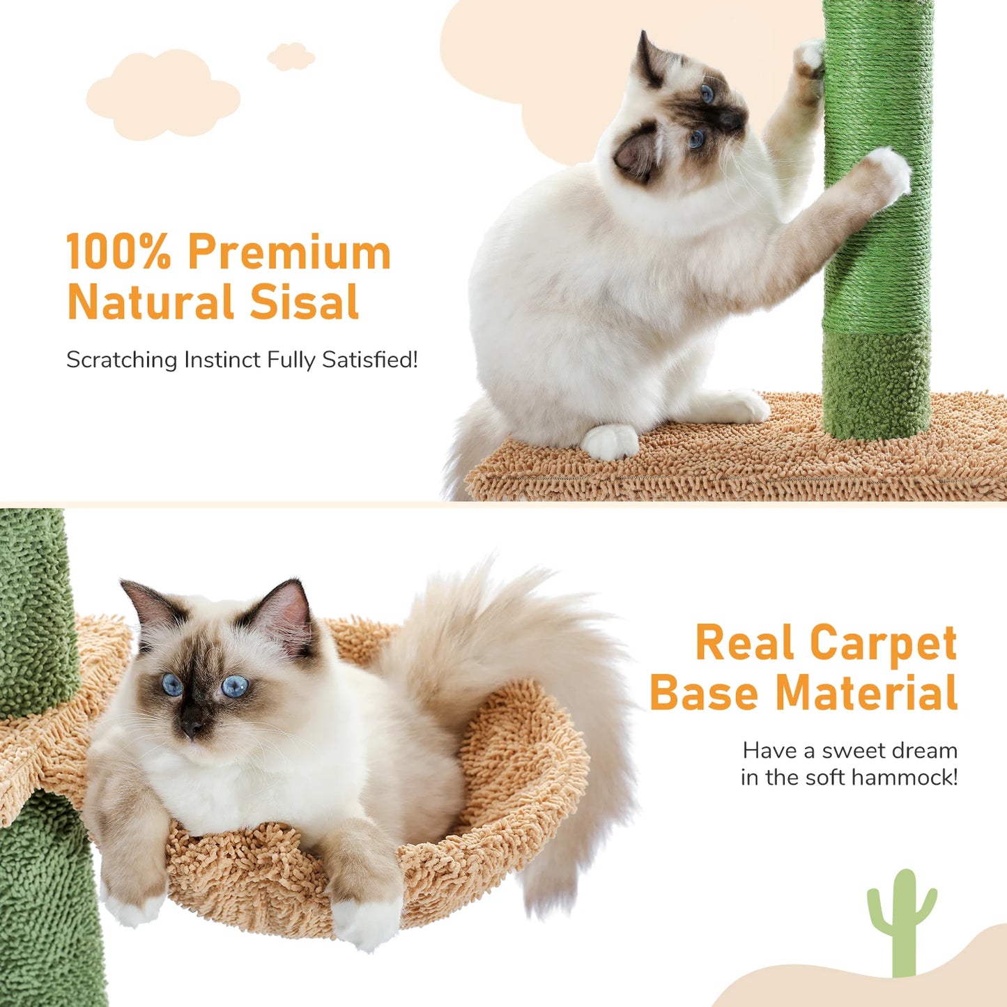 PAWZ Road 5-Tier Floor to Ceiling Cactus Cat Tower with Scratching Post and Hammock