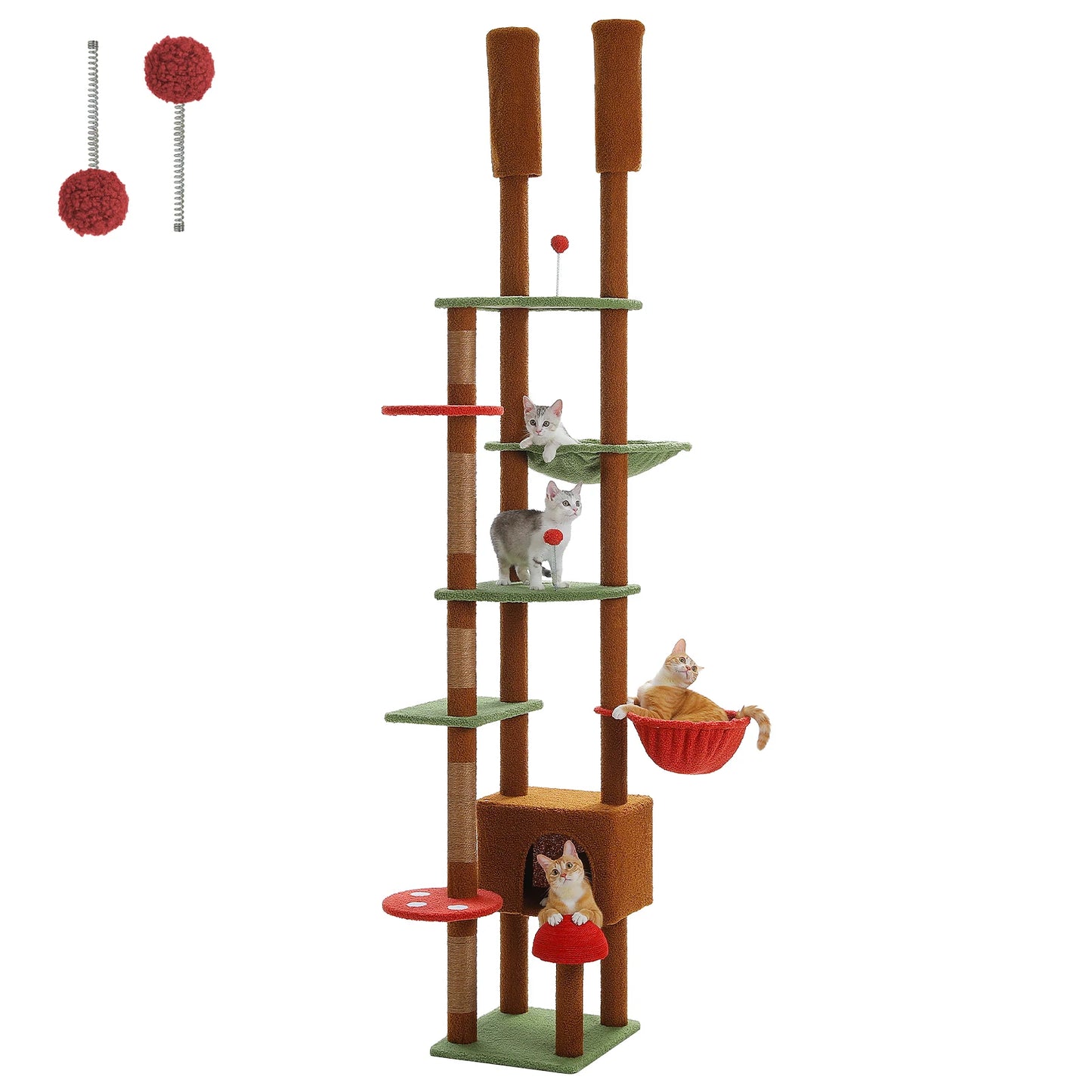 PAWZ Road 237CM-256CM Height-Adjustable Floor-to-Ceiling Wooden Cat Tree Tower in Beige